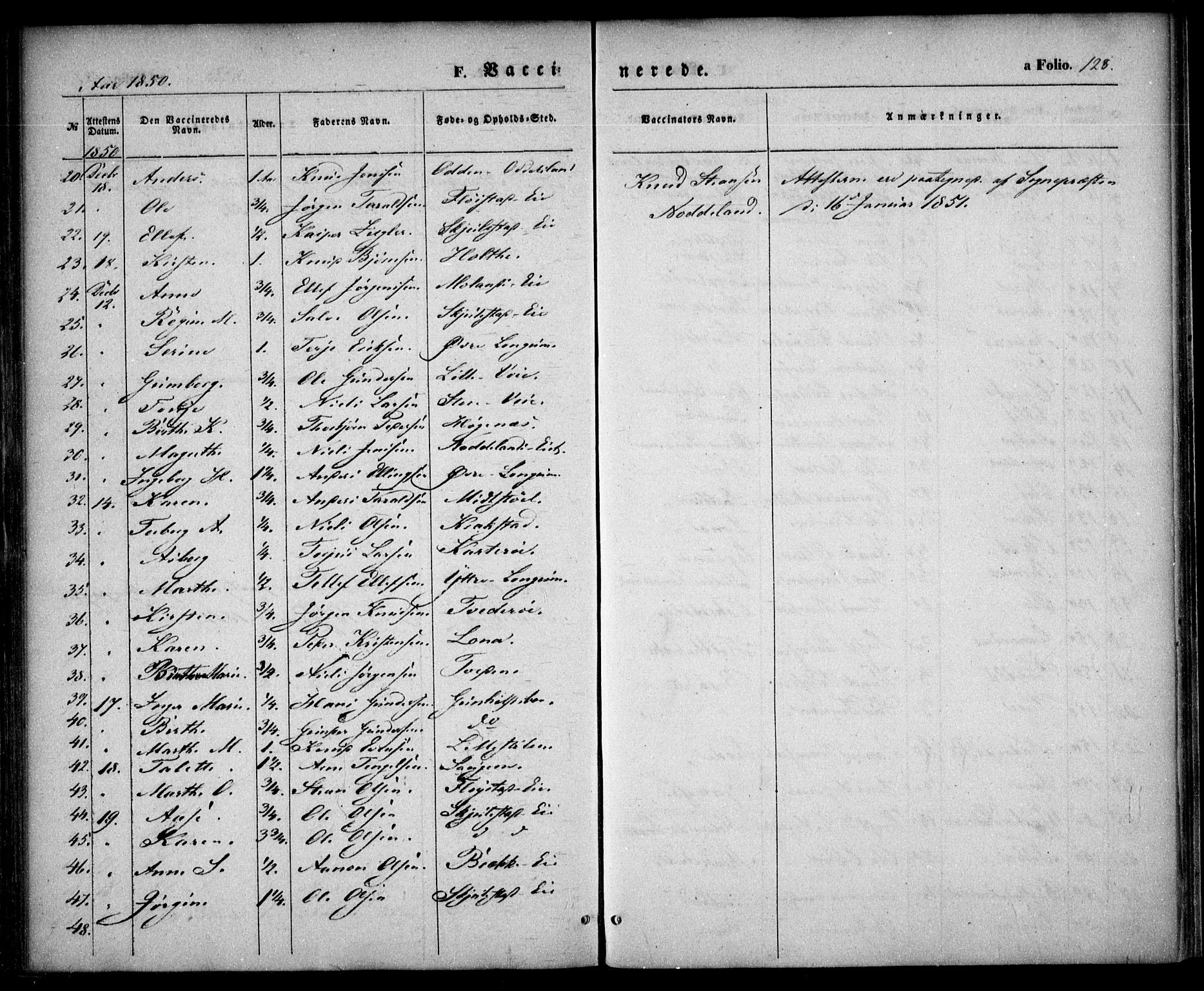 Austre Moland sokneprestkontor, AV/SAK-1111-0001/F/Fa/Faa/L0007: Parish register (official) no. A 7, 1847-1857, p. 128