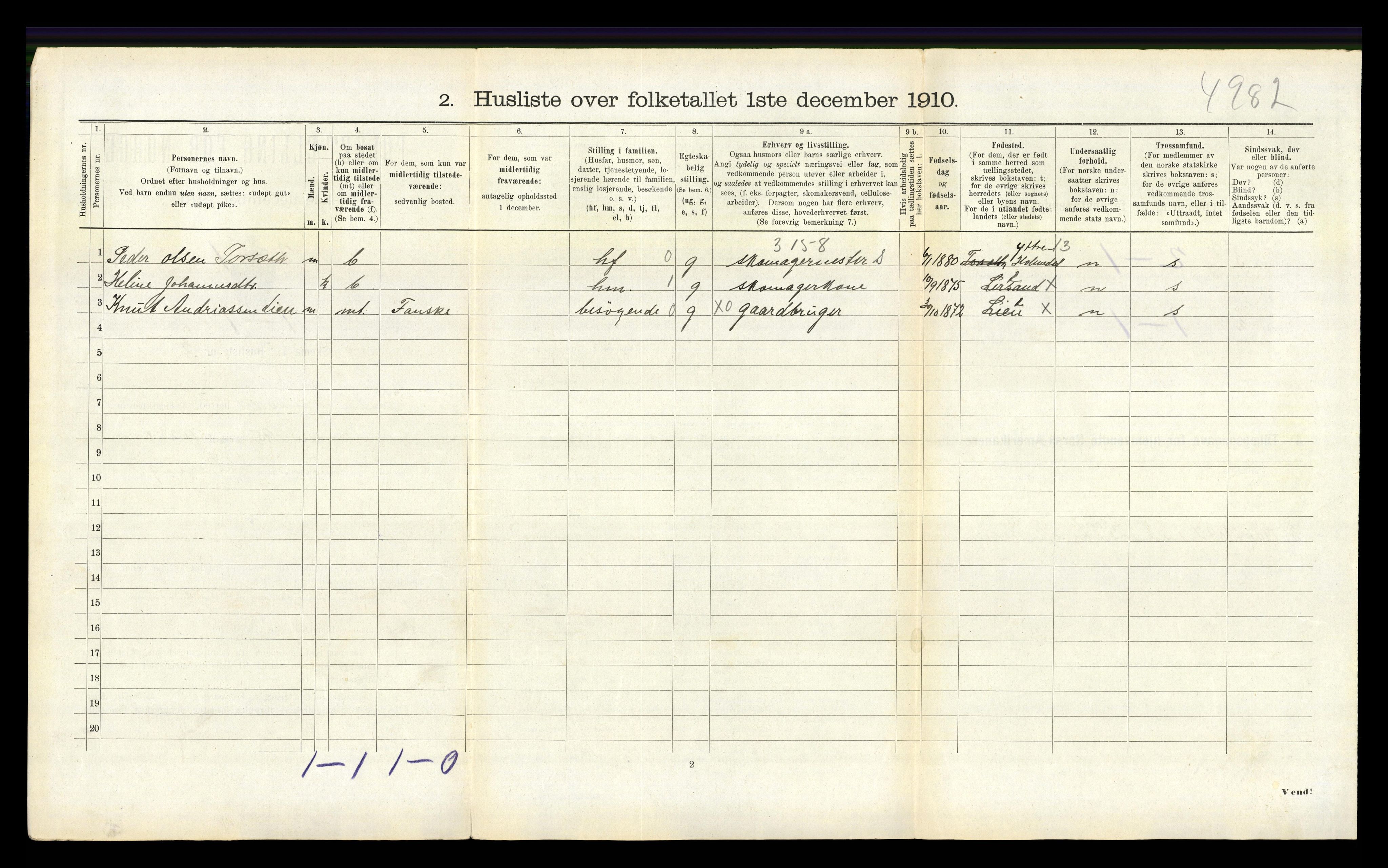 RA, 1910 census for Indre Holmedal, 1910, p. 899