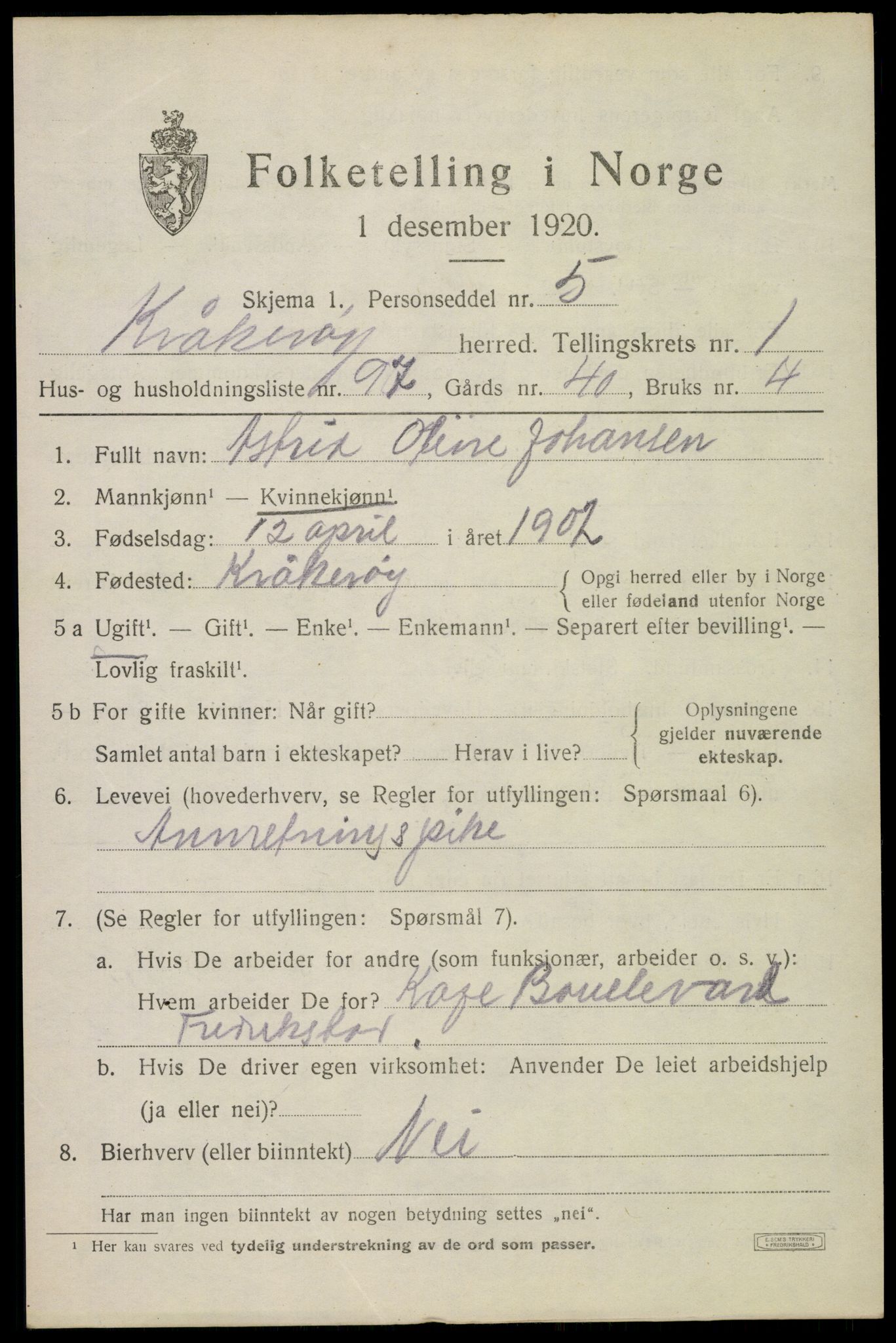 SAO, 1920 census for Kråkerøy, 1920, p. 2372