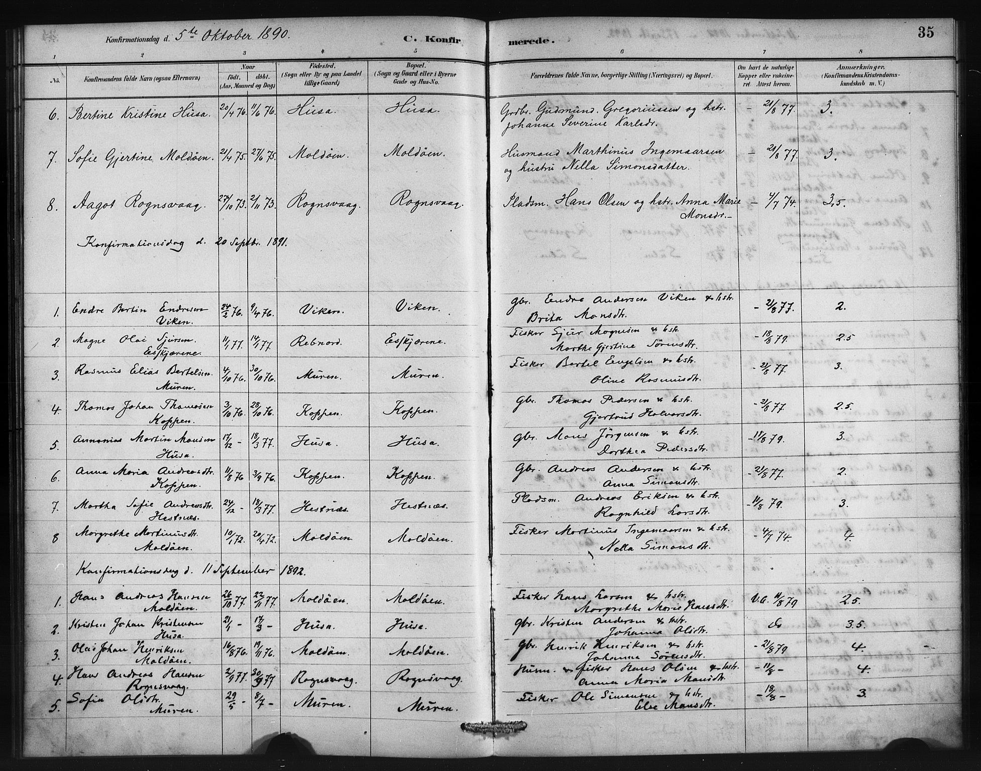 Lindås Sokneprestembete, SAB/A-76701/H/Haa: Parish register (official) no. D 1, 1886-1896, p. 35