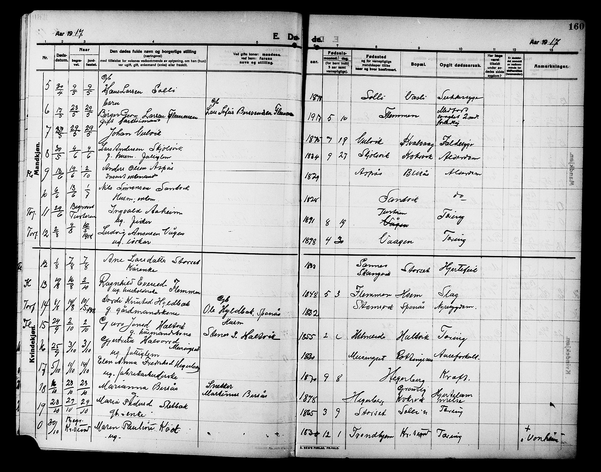 Ministerialprotokoller, klokkerbøker og fødselsregistre - Møre og Romsdal, AV/SAT-A-1454/586/L0993: Parish register (copy) no. 586C04, 1910-1918, p. 160