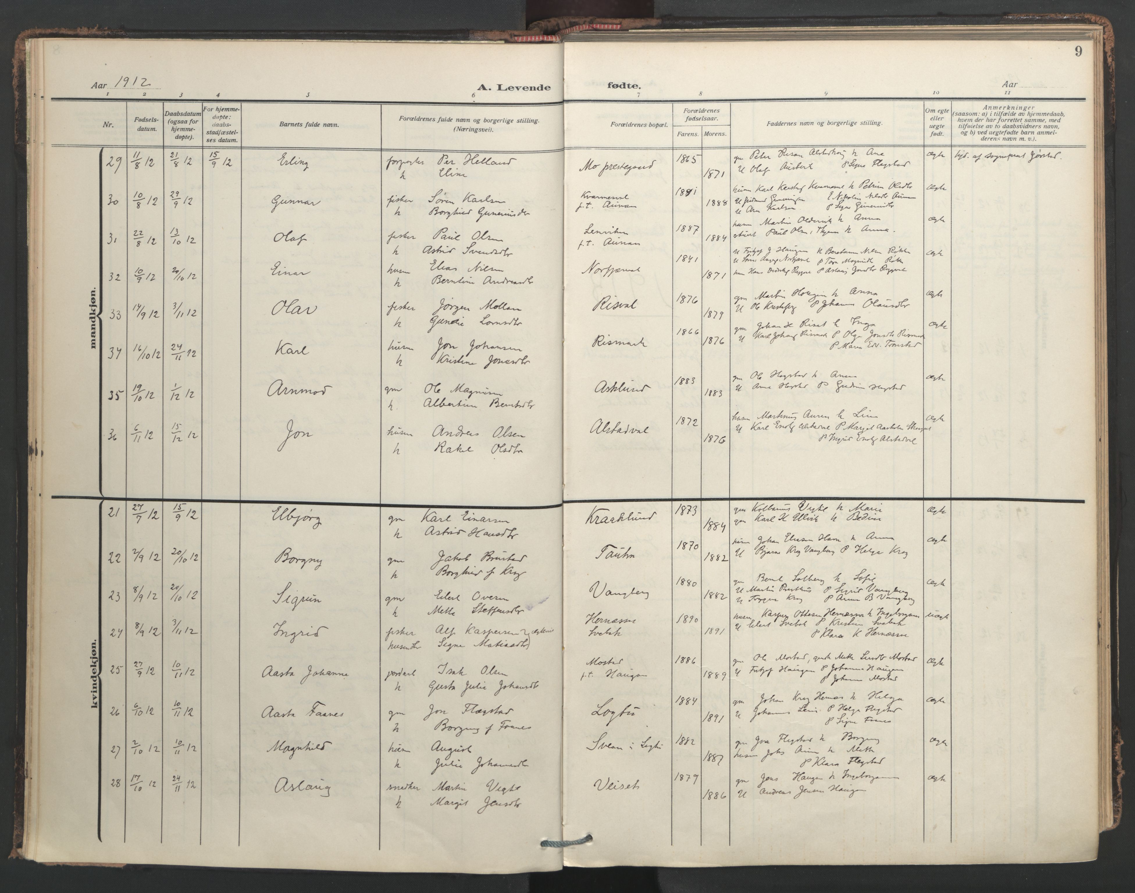 Ministerialprotokoller, klokkerbøker og fødselsregistre - Nord-Trøndelag, SAT/A-1458/713/L0123: Parish register (official) no. 713A12, 1911-1925, p. 9
