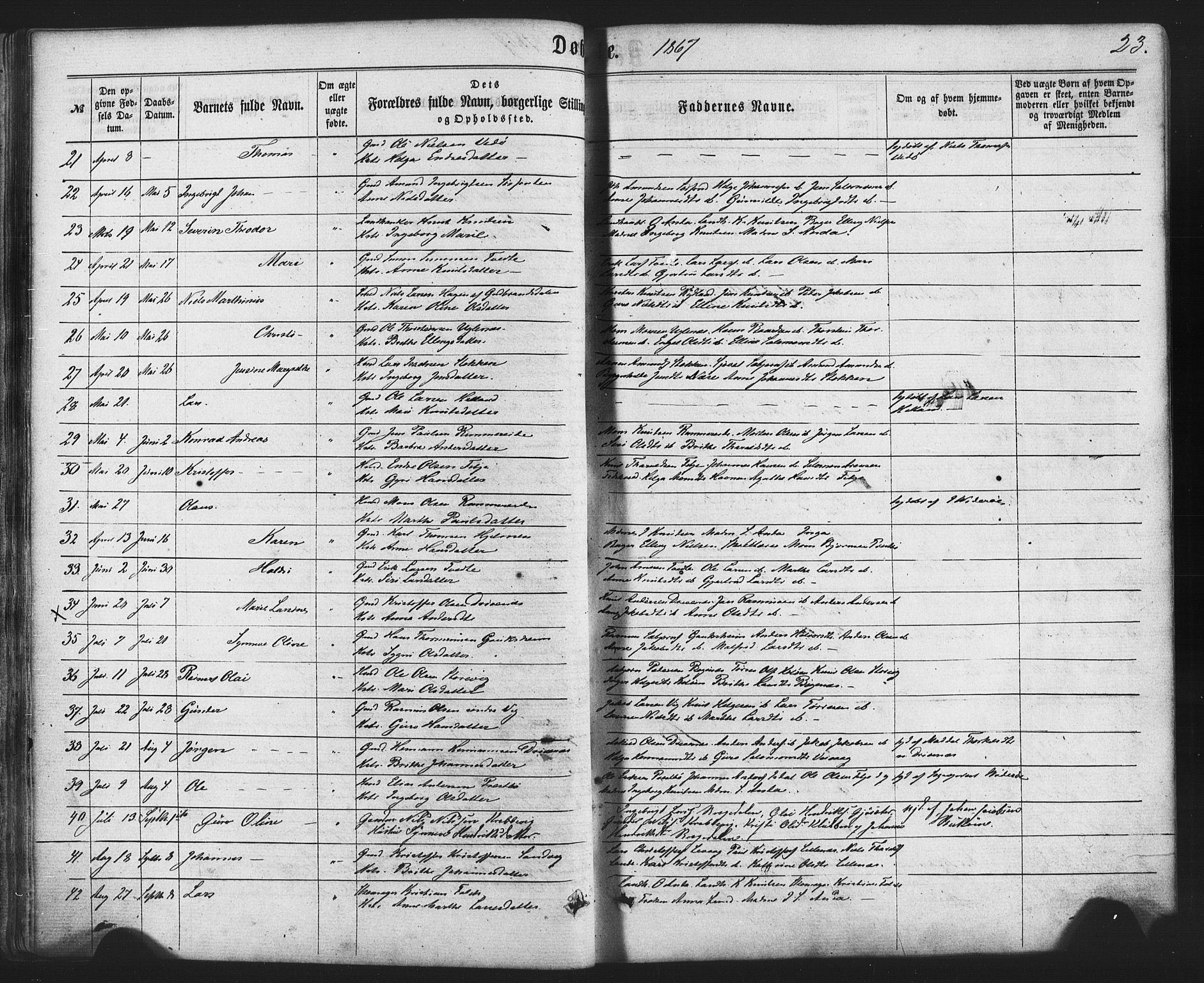 Fitjar sokneprestembete, SAB/A-99926: Parish register (official) no. A 1, 1862-1881, p. 23