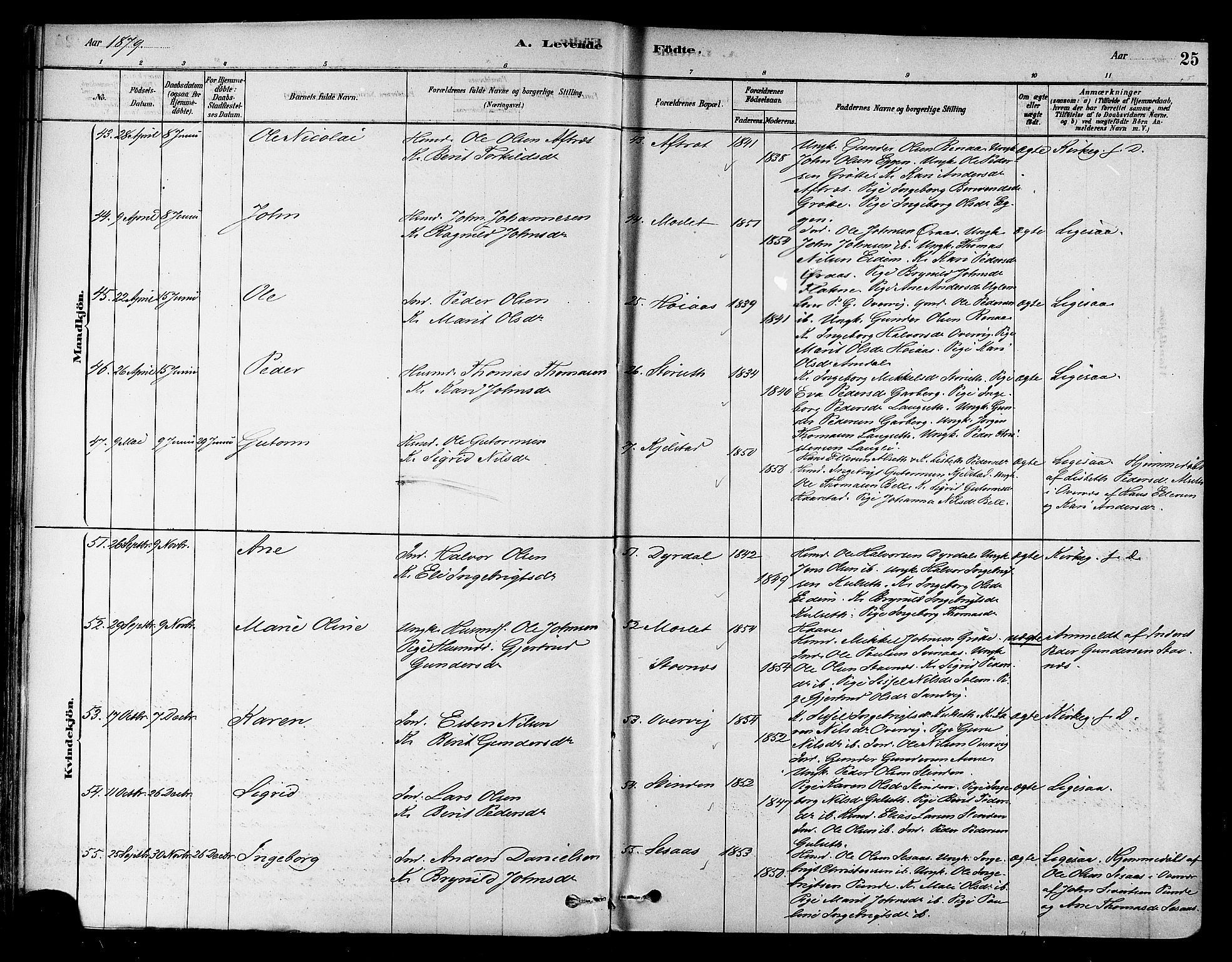 Ministerialprotokoller, klokkerbøker og fødselsregistre - Sør-Trøndelag, AV/SAT-A-1456/695/L1148: Parish register (official) no. 695A08, 1878-1891, p. 25