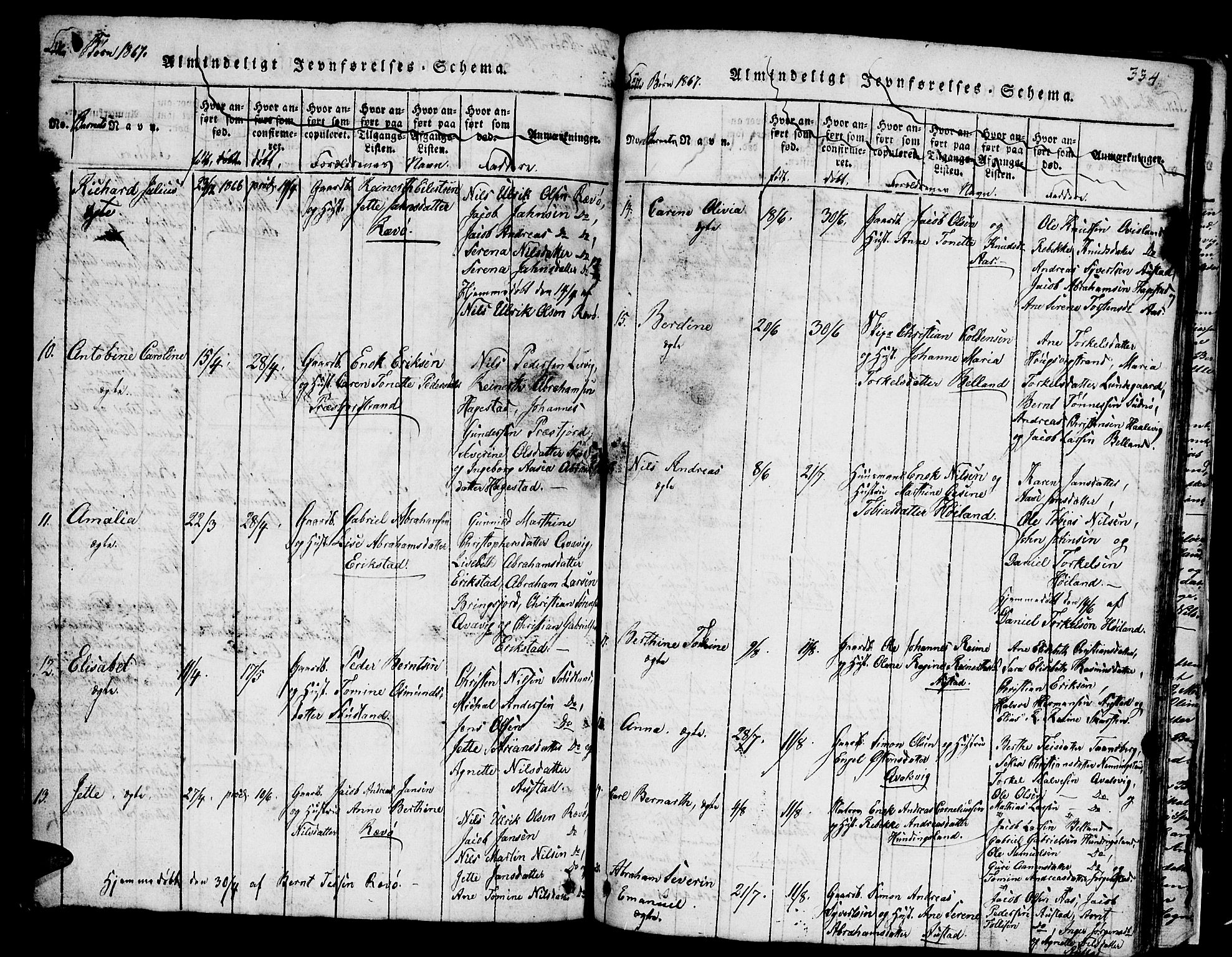 Lyngdal sokneprestkontor, AV/SAK-1111-0029/F/Fb/Fba/L0001: Parish register (copy) no. B 1, 1816-1876, p. 334