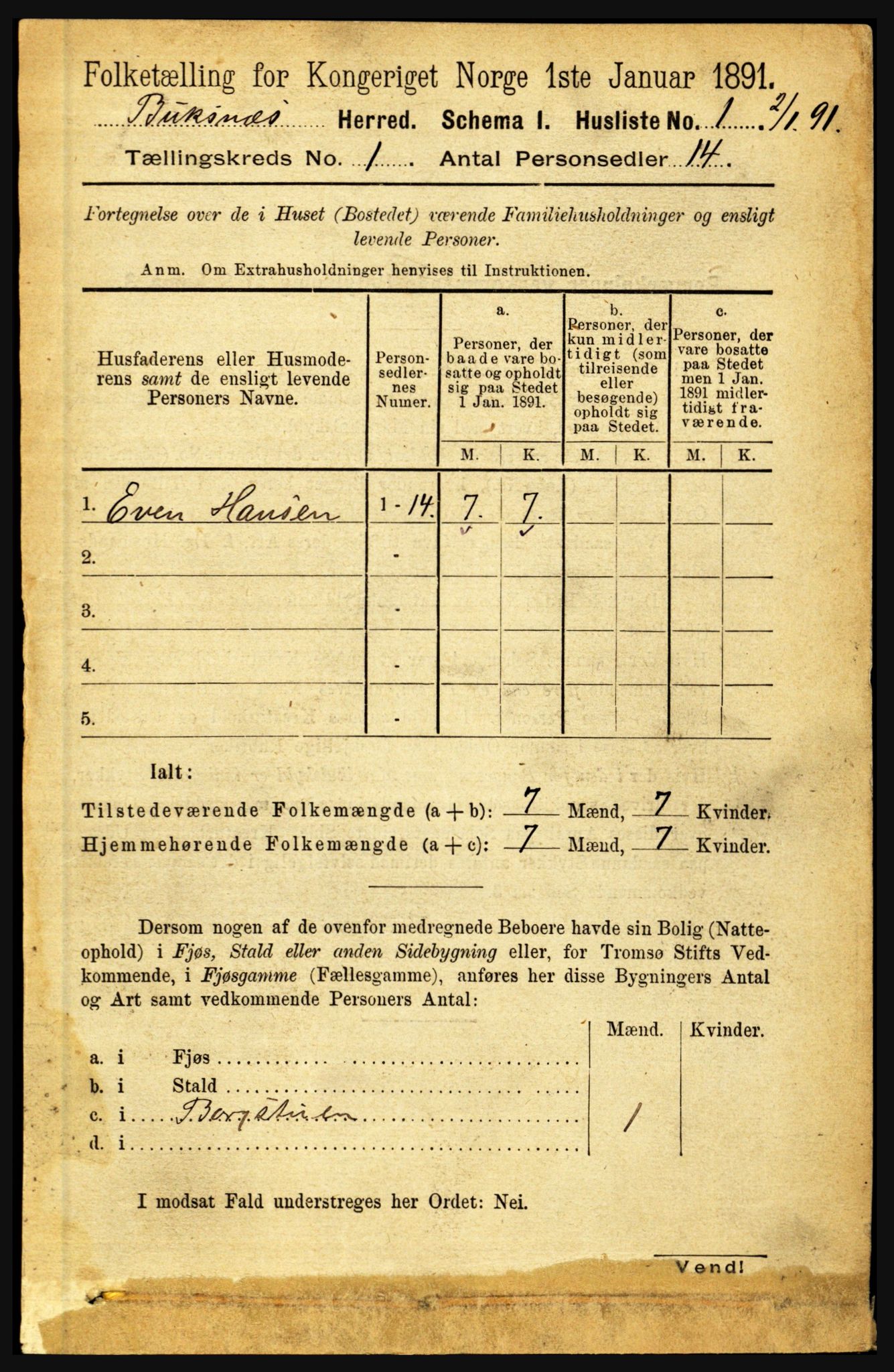 RA, 1891 census for 1860 Buksnes, 1891, p. 26