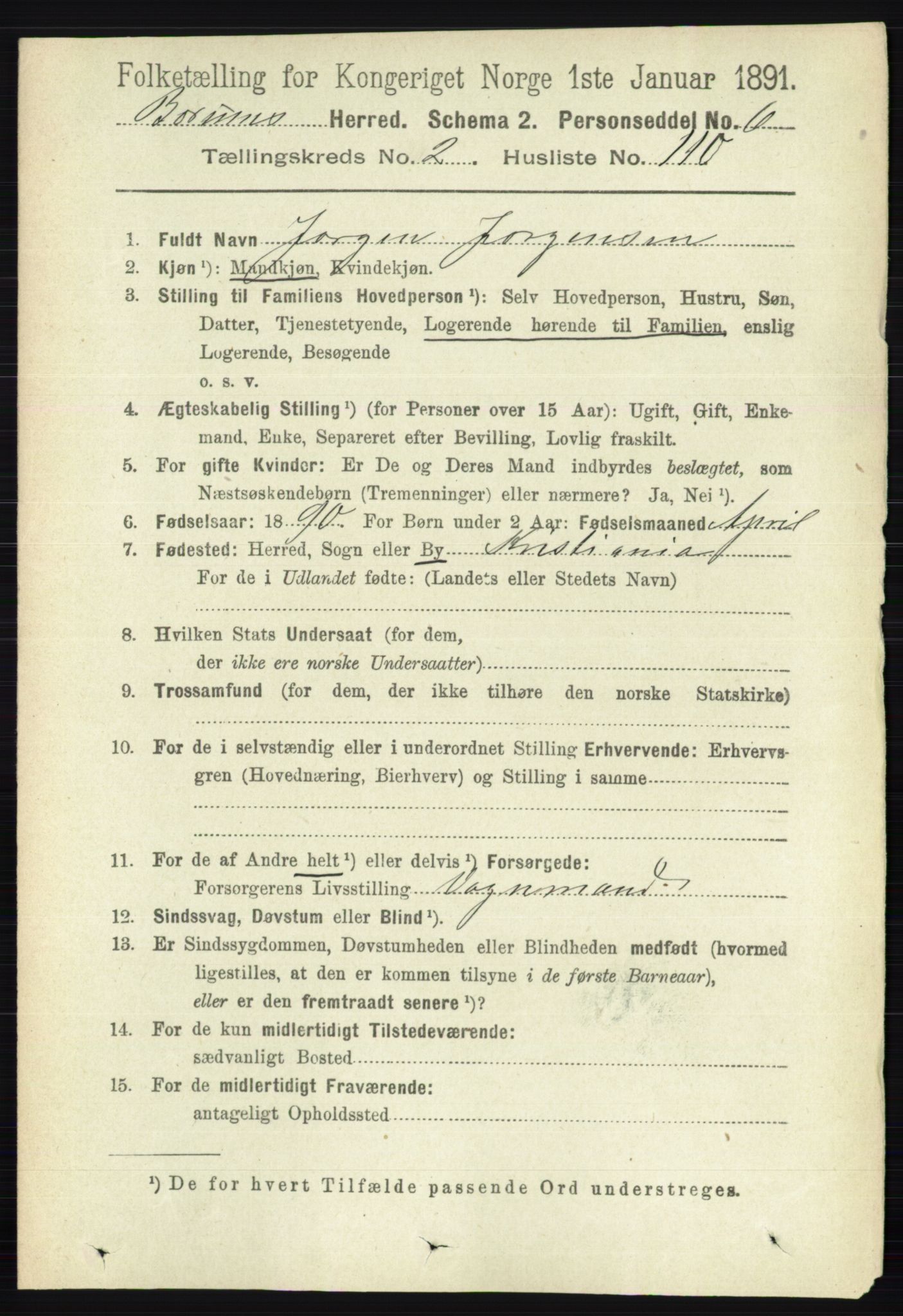 RA, 1891 census for 0219 Bærum, 1891, p. 1888