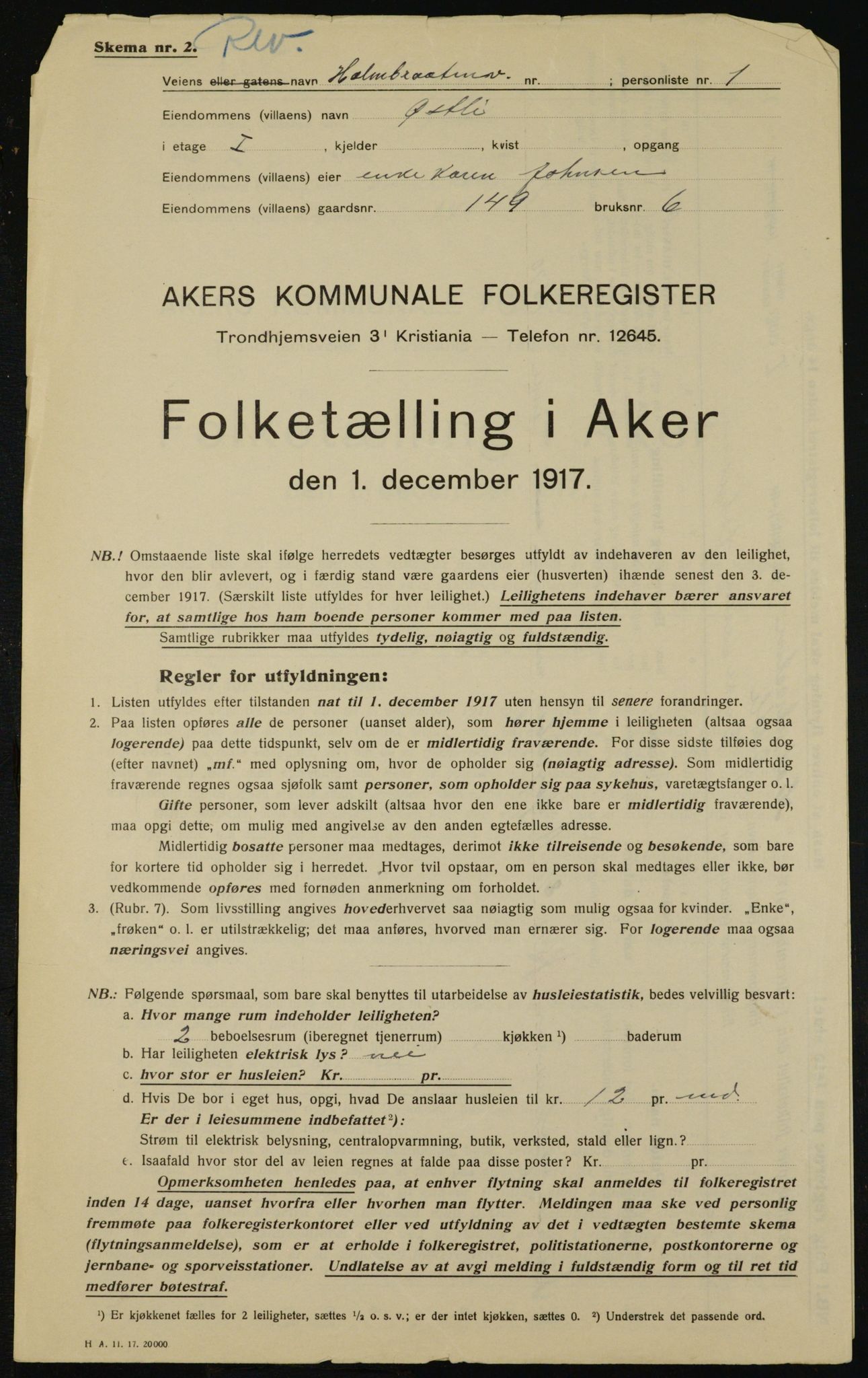 OBA, Municipal Census 1917 for Aker, 1917, p. 22955