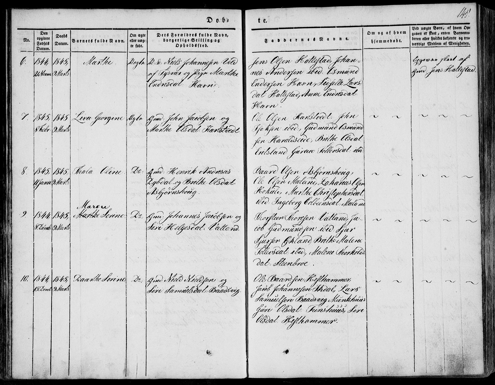 Skjold sokneprestkontor, SAST/A-101847/H/Ha/Haa/L0006: Parish register (official) no. A 6.1, 1835-1858, p. 145