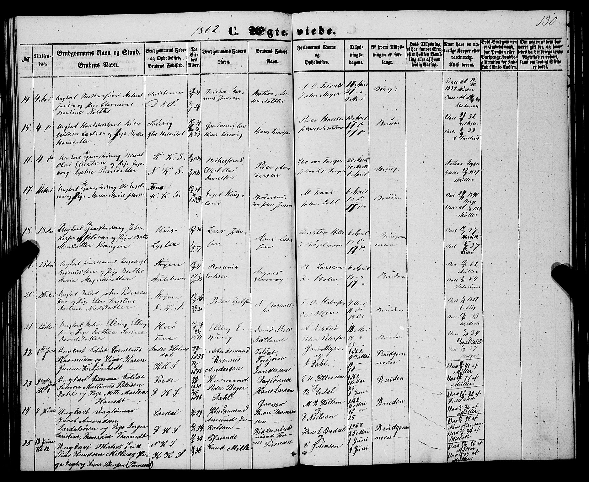 Korskirken sokneprestembete, SAB/A-76101/H/Haa/L0035: Parish register (official) no. D 2, 1852-1867, p. 130