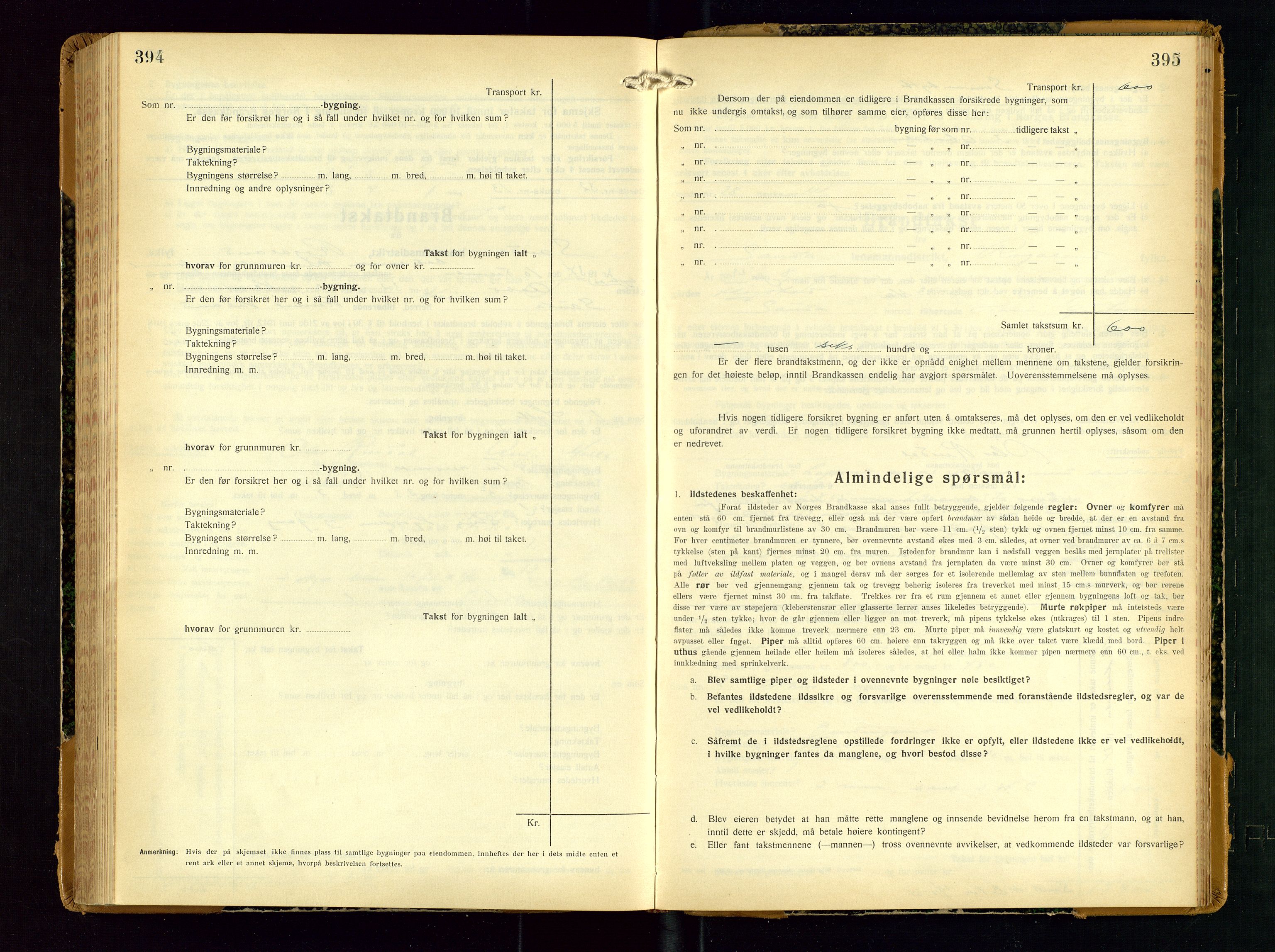 Sauda lensmannskontor, SAST/A-100177/Gob/L0003: Branntakstprotokoll - skjematakst, 1928-1936, p. 394-395