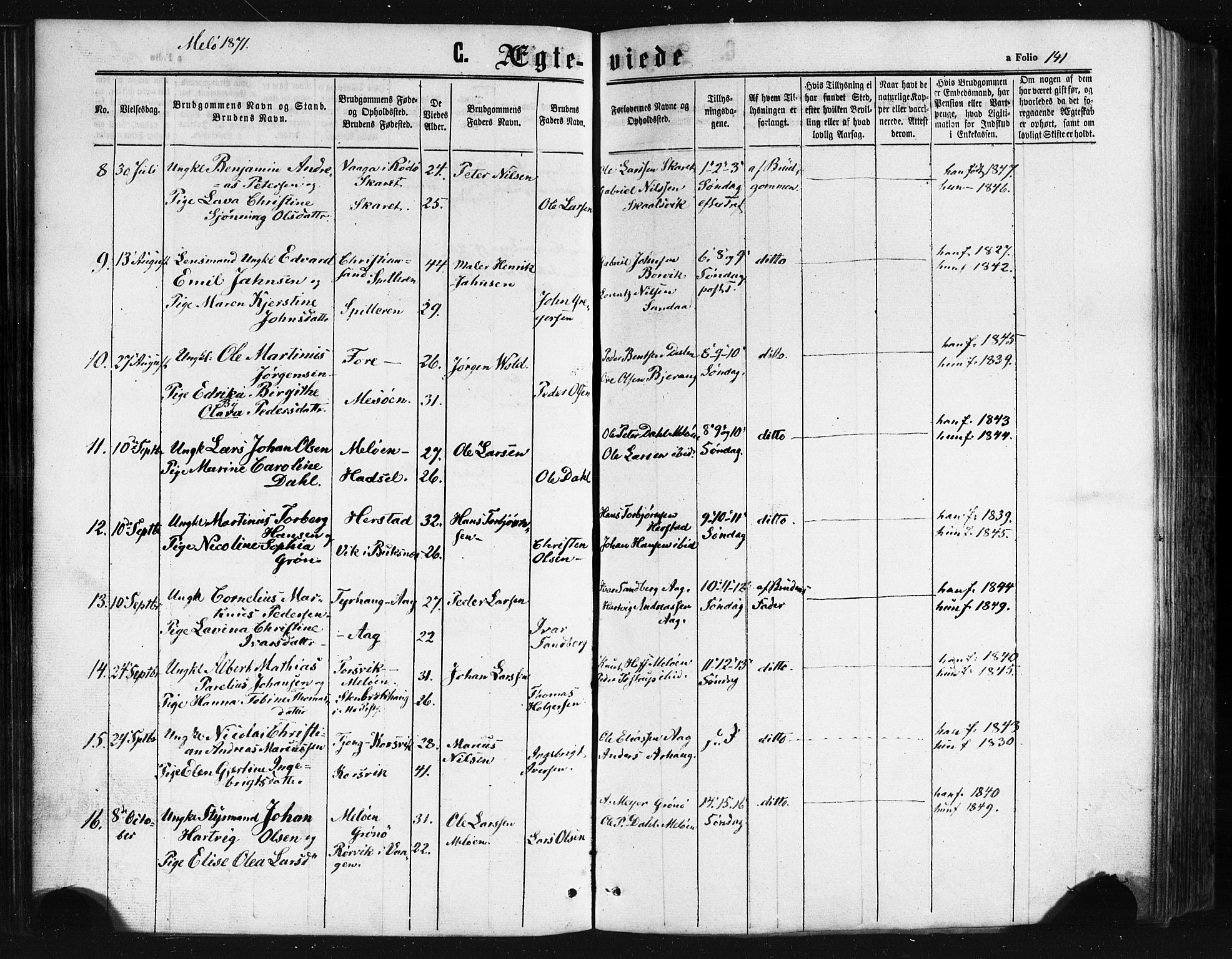 Ministerialprotokoller, klokkerbøker og fødselsregistre - Nordland, AV/SAT-A-1459/841/L0607: Parish register (official) no. 841A11 /2, 1863-1877, p. 141