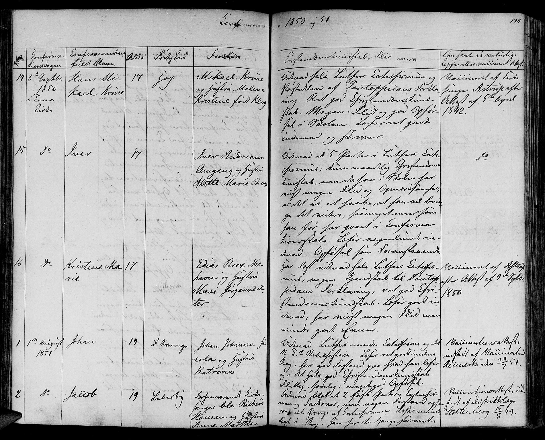 Lebesby sokneprestkontor, SATØ/S-1353/H/Ha/L0003kirke: Parish register (official) no. 3, 1833-1852, p. 194