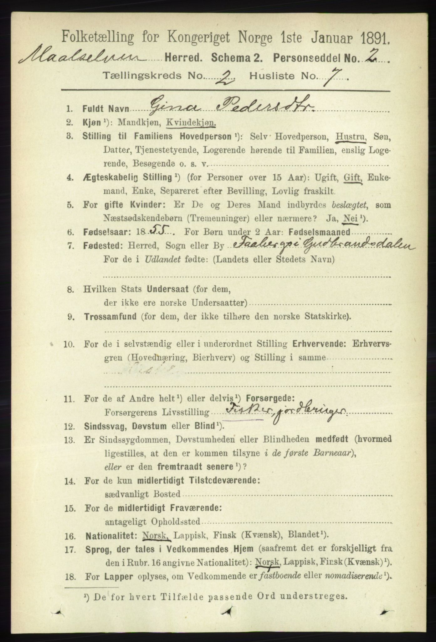 RA, 1891 census for 1924 Målselv, 1891, p. 330