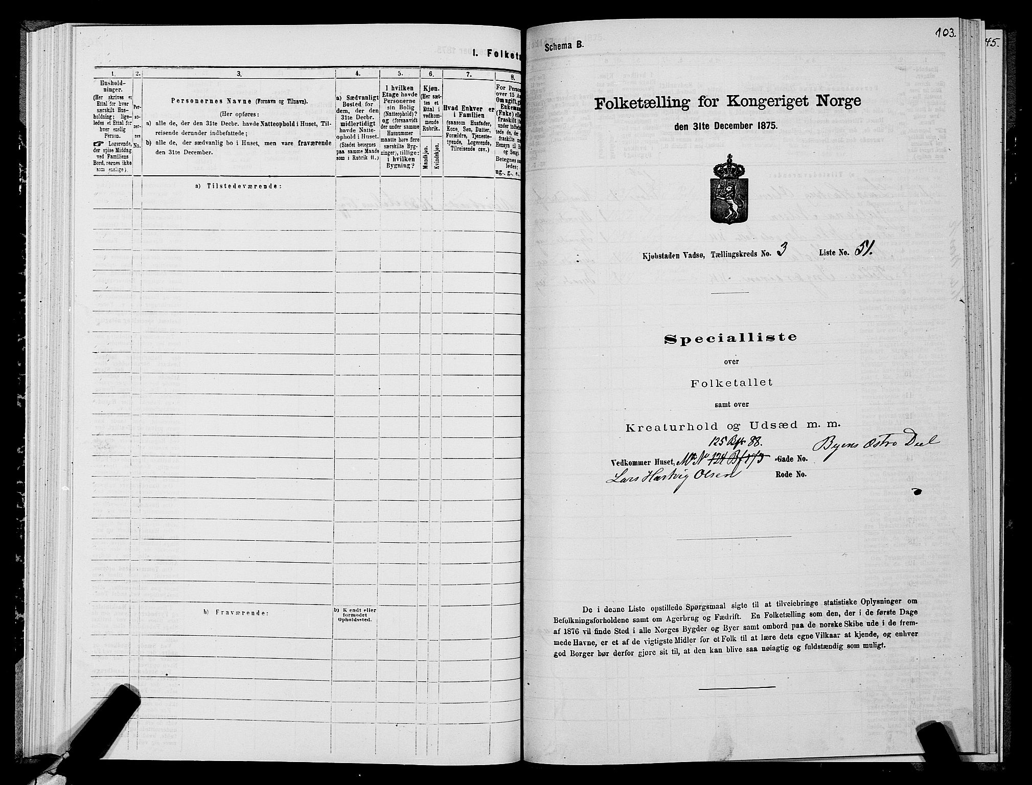 SATØ, 1875 census for 2003B Vadsø/Vadsø, 1875, p. 2103