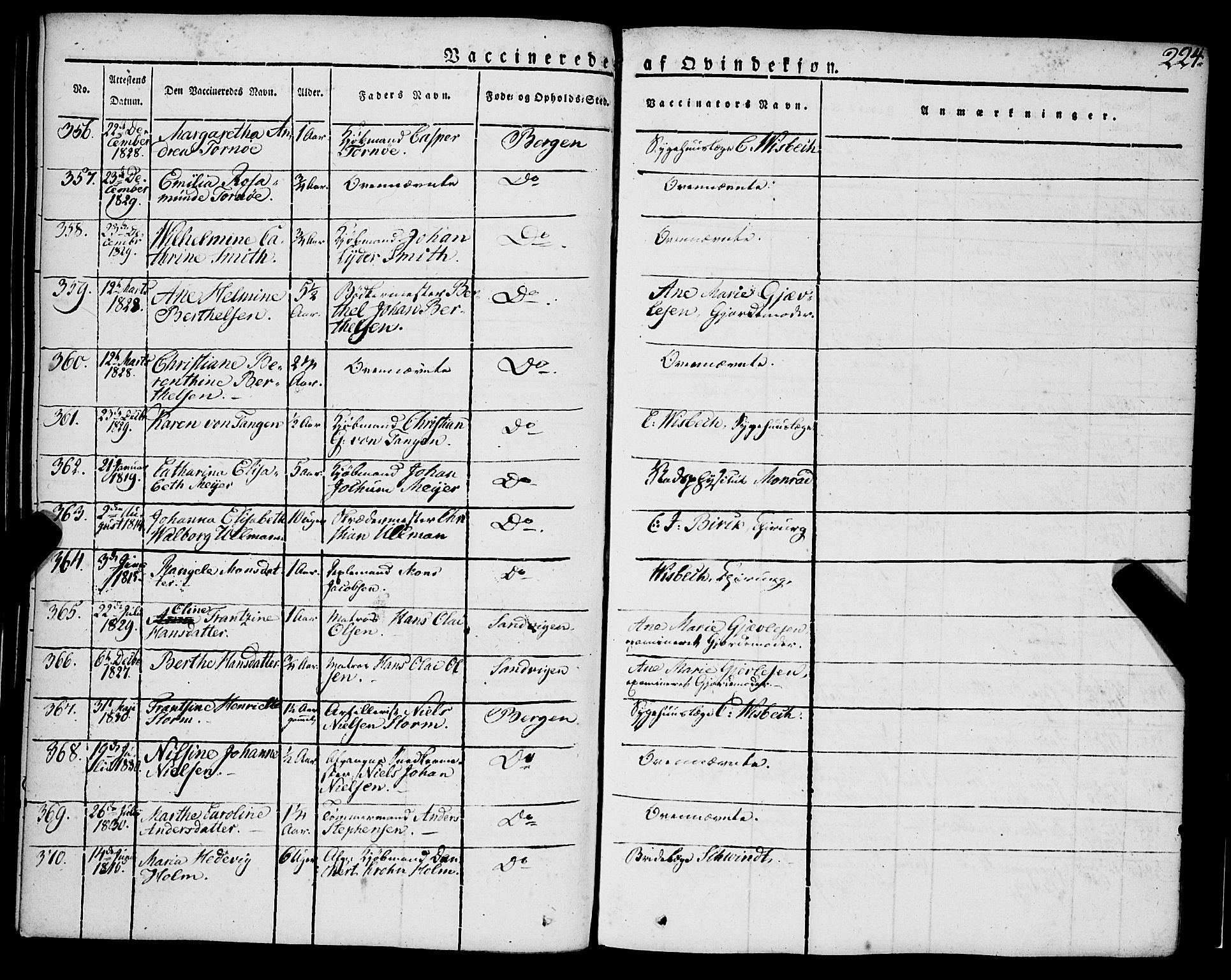 Korskirken sokneprestembete, SAB/A-76101/H/Haa/L0050: Parish register (official) no. F 1, 1821-1869, p. 224