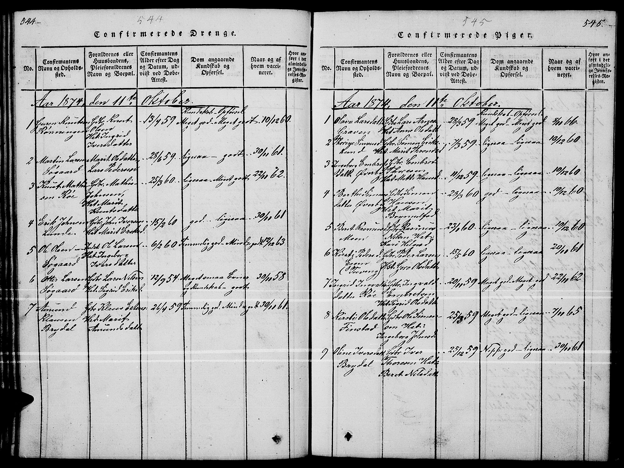 Tynset prestekontor, SAH/PREST-058/H/Ha/Hab/L0004: Parish register (copy) no. 4, 1814-1879, p. 544-545