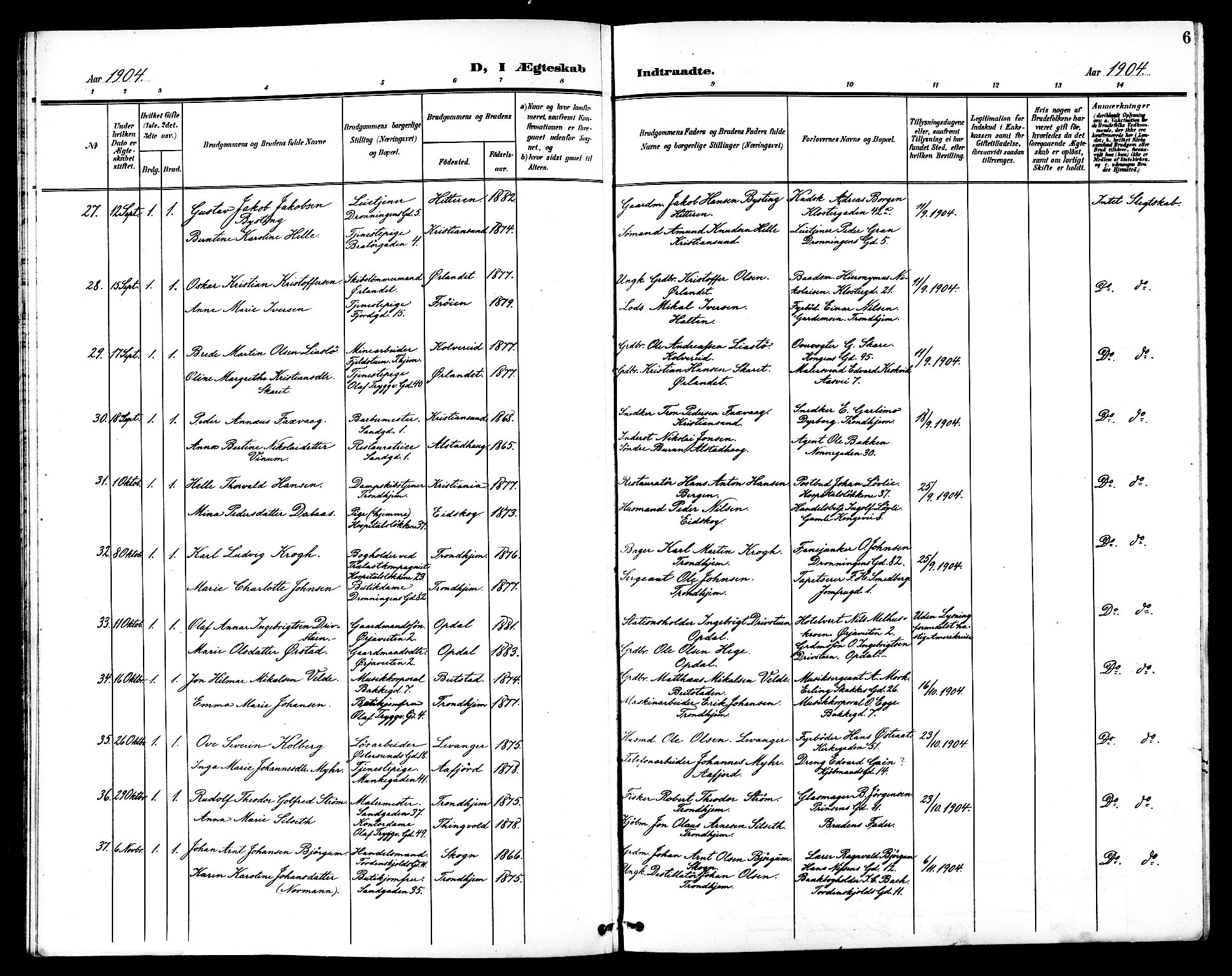 Ministerialprotokoller, klokkerbøker og fødselsregistre - Sør-Trøndelag, SAT/A-1456/602/L0145: Parish register (copy) no. 602C13, 1902-1919, p. 6