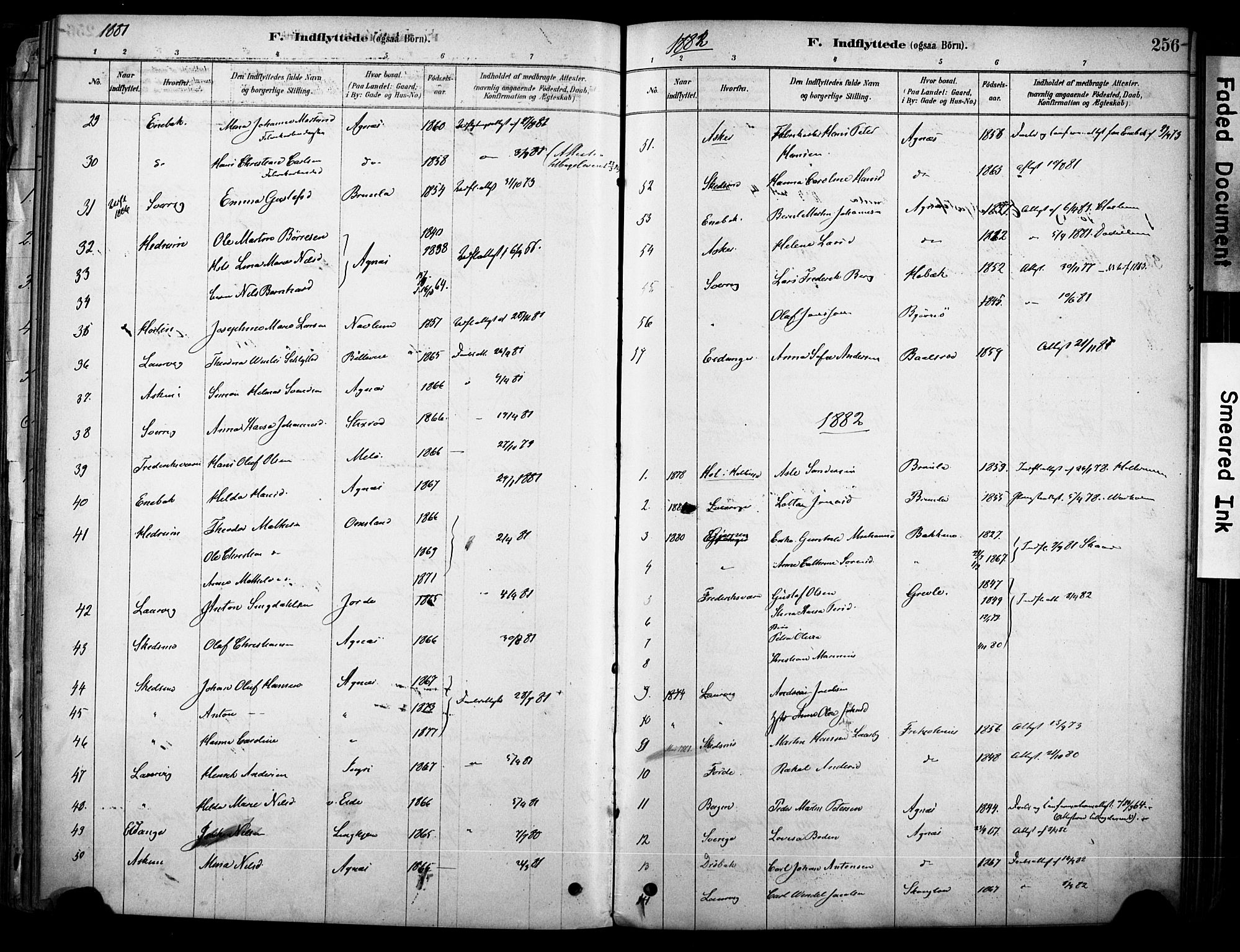 Brunlanes kirkebøker, AV/SAKO-A-342/F/Fc/L0001: Parish register (official) no. III 1, 1878-1899, p. 256