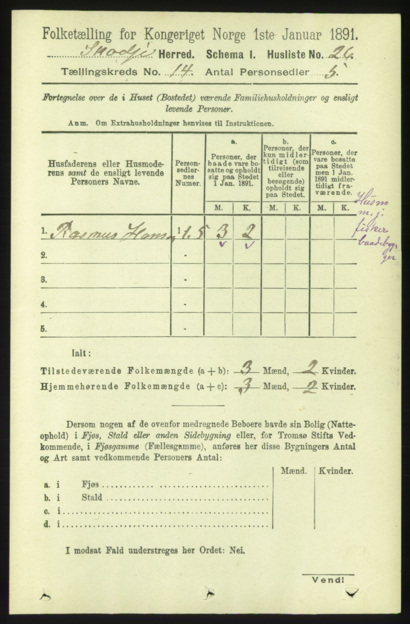 RA, 1891 census for 1529 Skodje, 1891, p. 3007