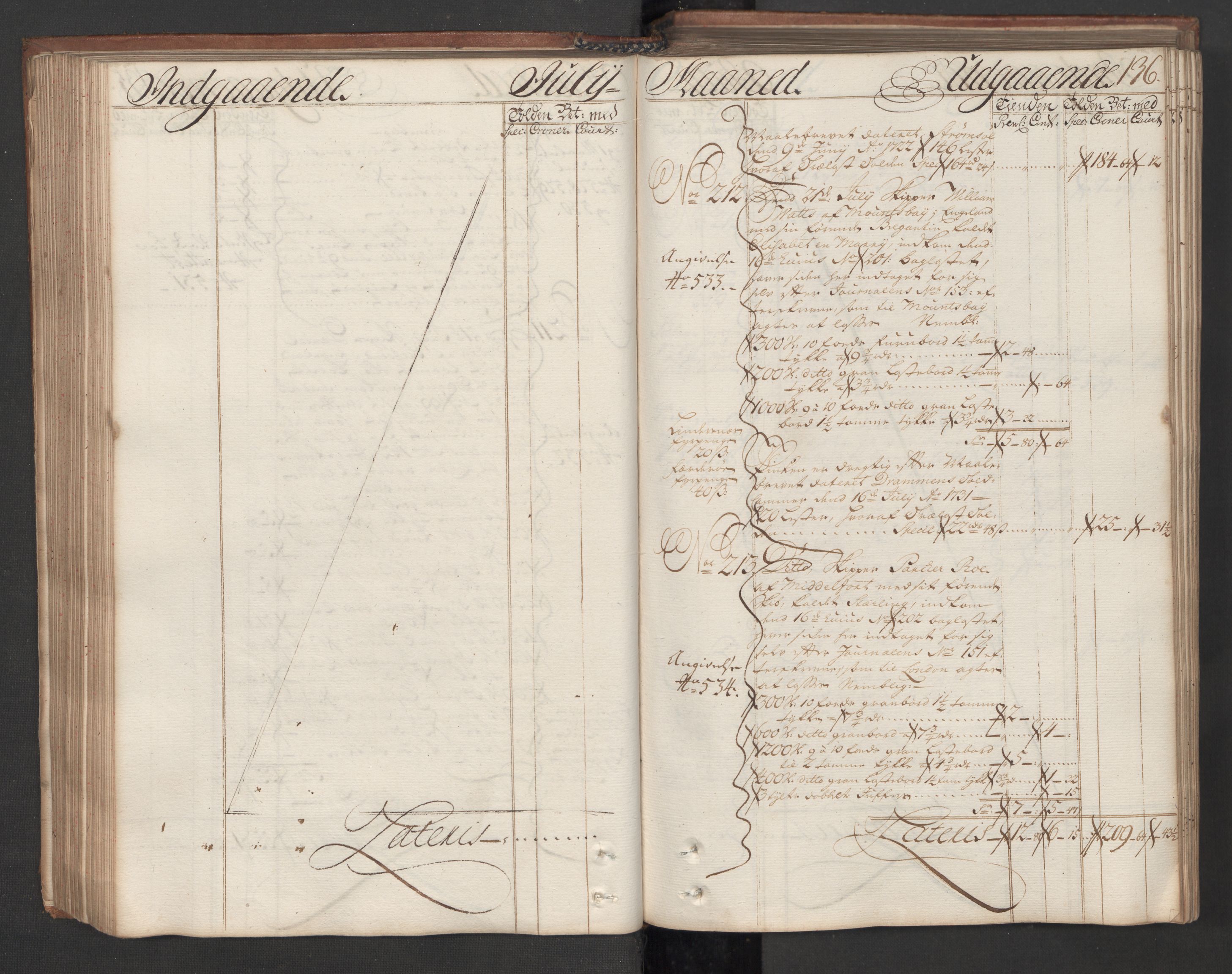 Generaltollkammeret, tollregnskaper, AV/RA-EA-5490/R08/L0009/0001: Tollregnskaper Drammen / Hovedtollbok, 1731, p. 135b-136a