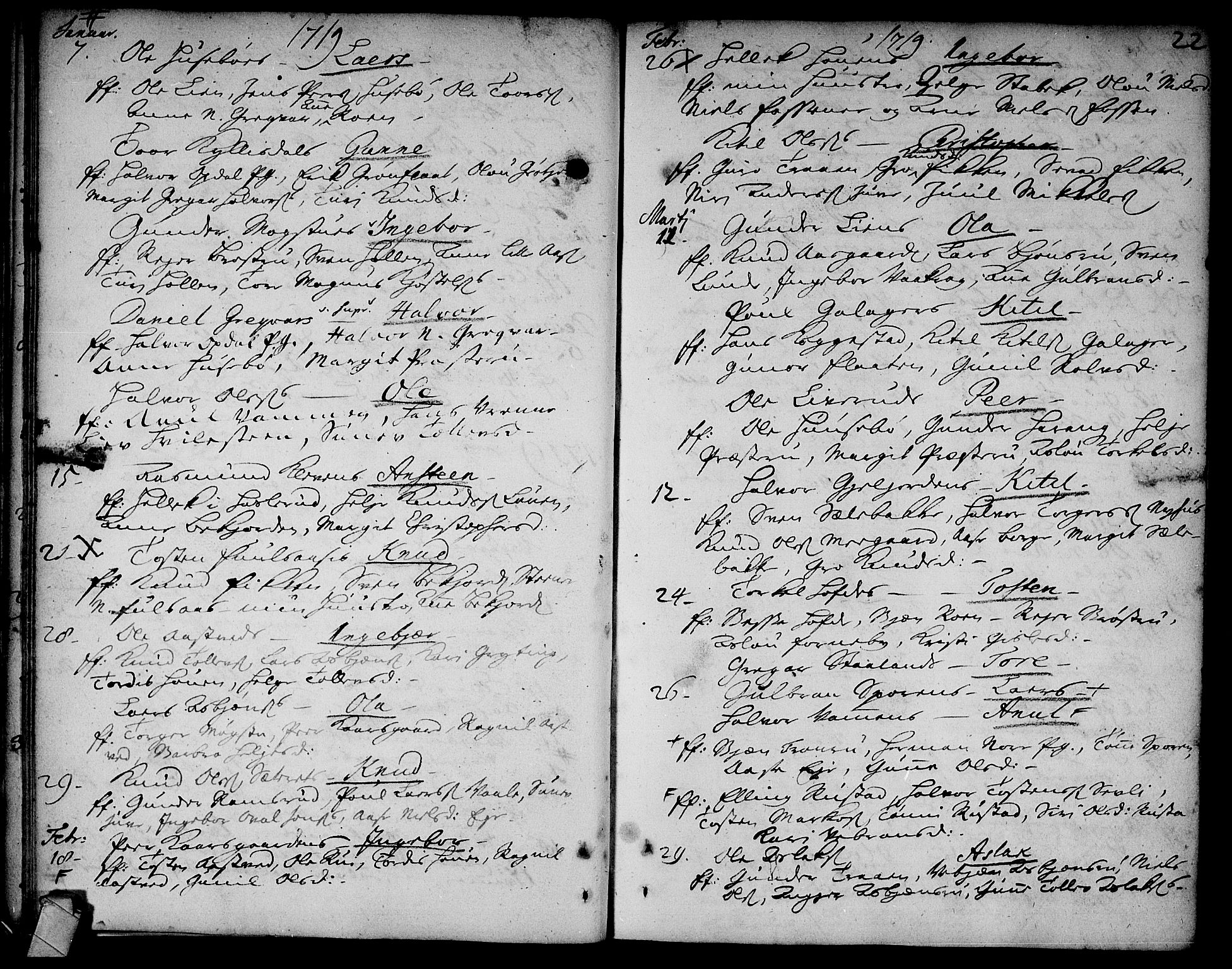 Rollag kirkebøker, AV/SAKO-A-240/F/Fa/L0002: Parish register (official) no. I 2, 1714-1742, p. 22