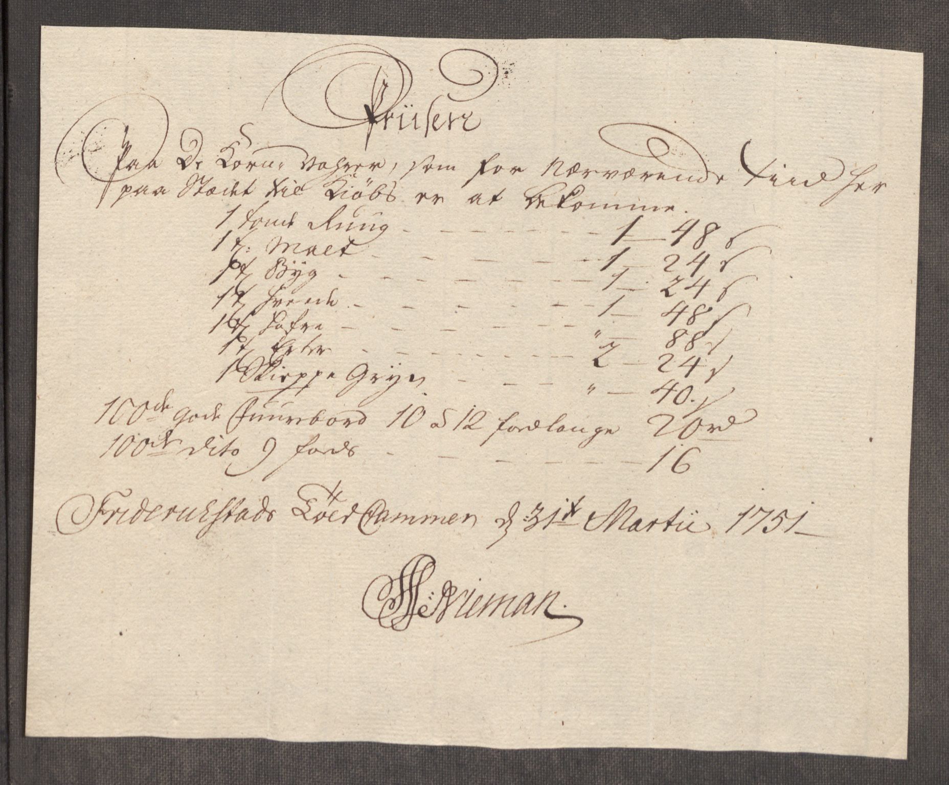 Rentekammeret inntil 1814, Realistisk ordnet avdeling, AV/RA-EA-4070/Oe/L0004: [Ø1]: Priskuranter, 1749-1752, p. 477