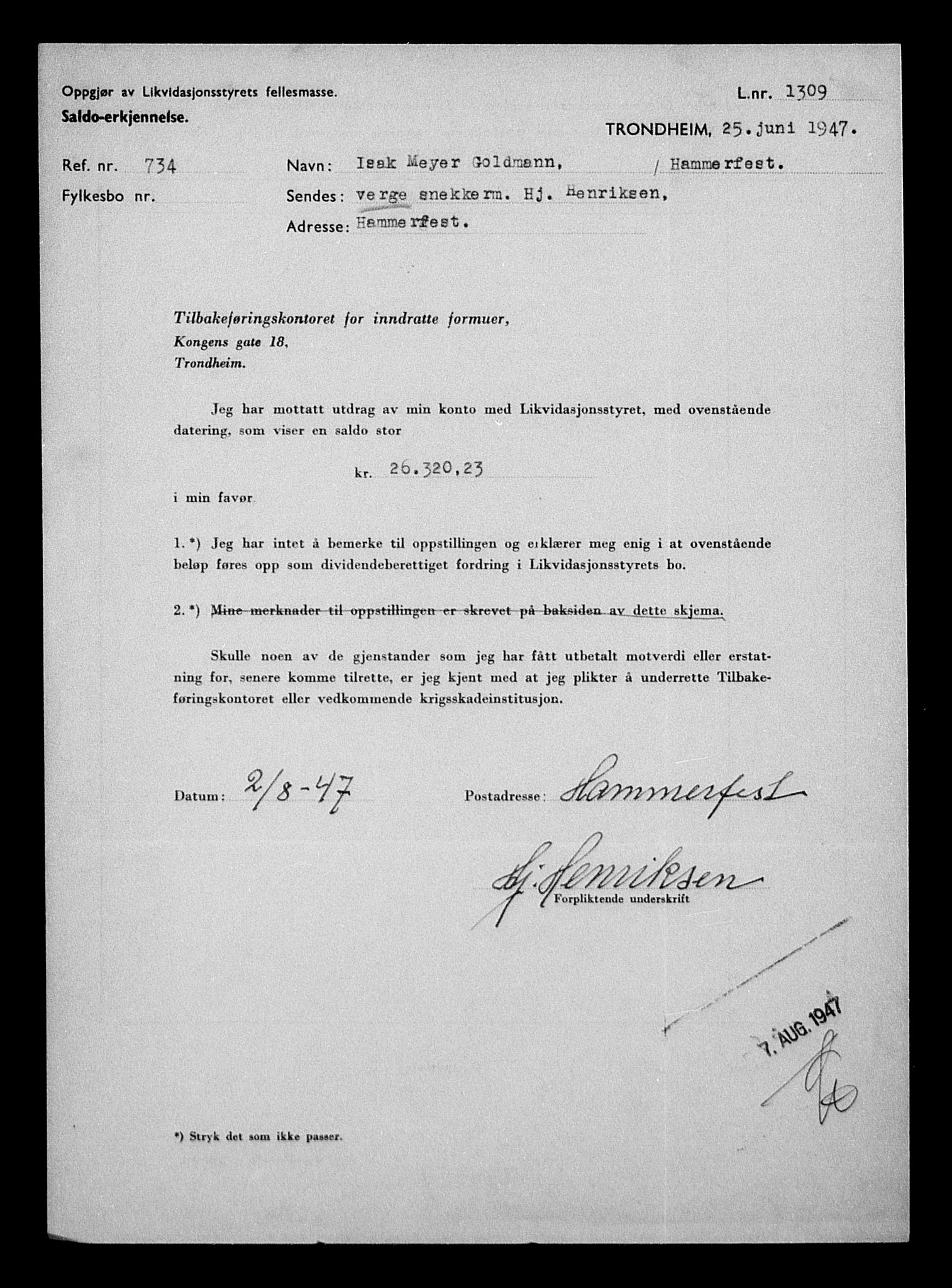 Justisdepartementet, Tilbakeføringskontoret for inndratte formuer, AV/RA-S-1564/H/Hc/Hcb/L0913: --, 1945-1947, p. 472