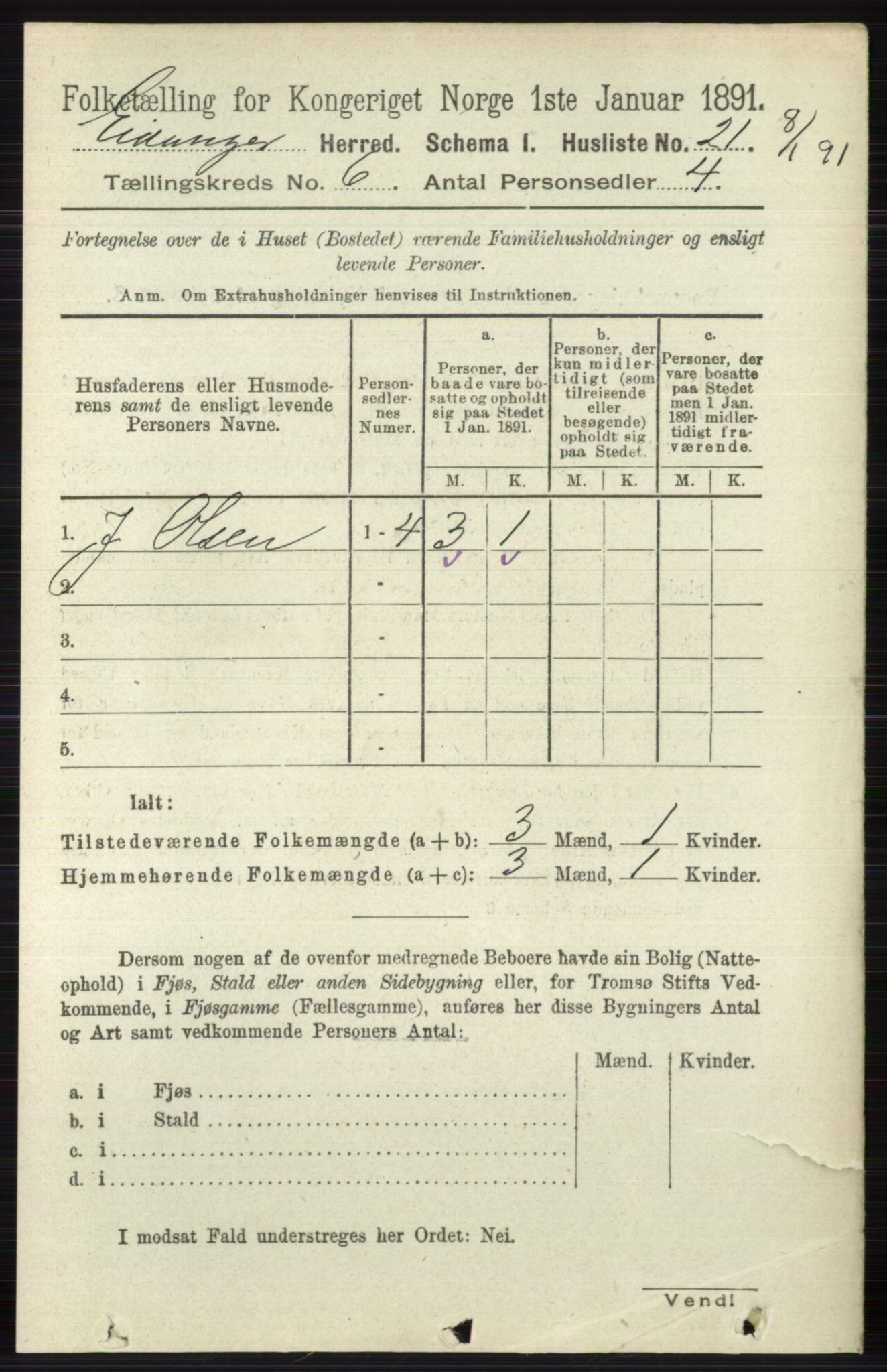 RA, 1891 census for 0813 Eidanger, 1891, p. 2565