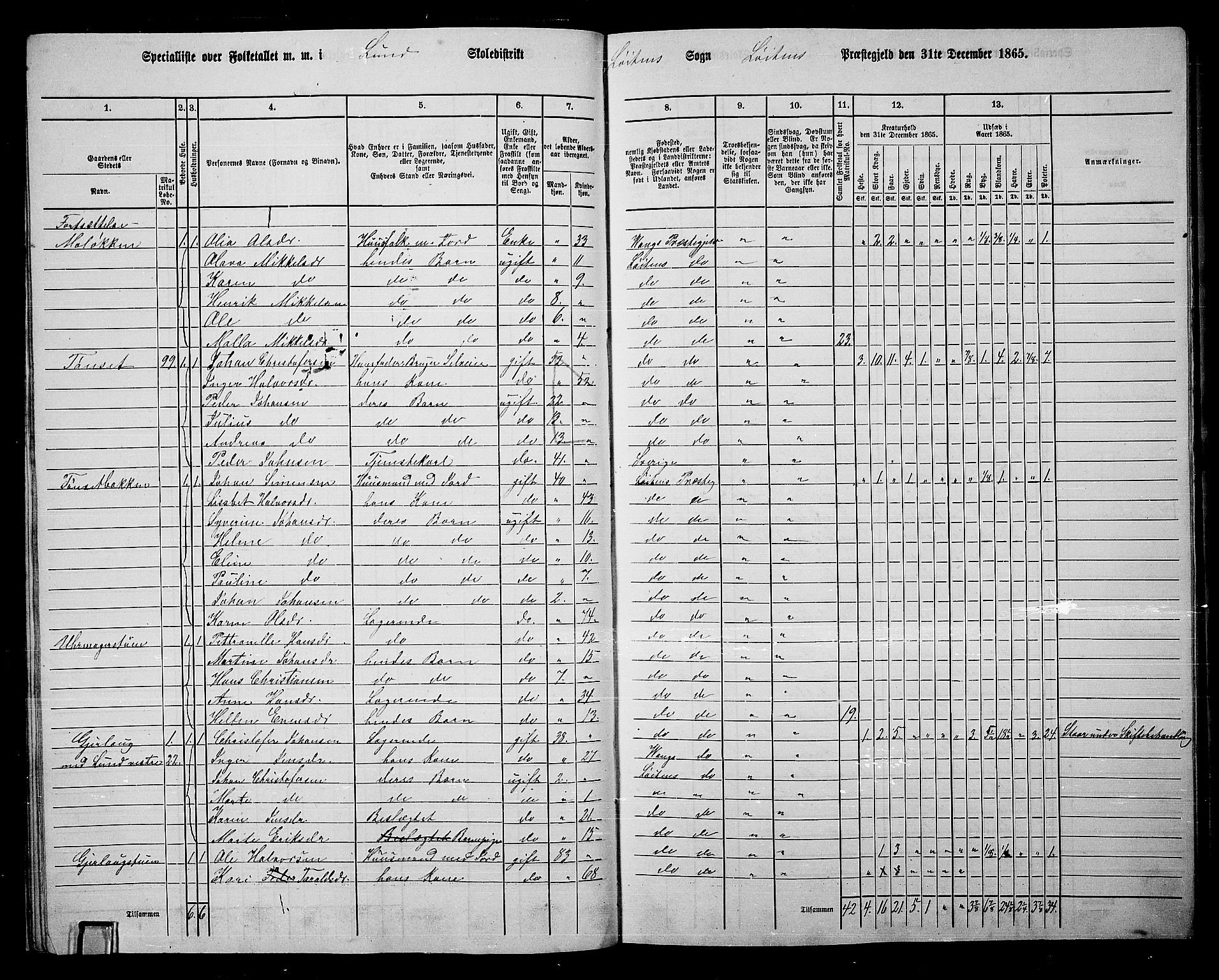 RA, 1865 census for Løten, 1865, p. 33