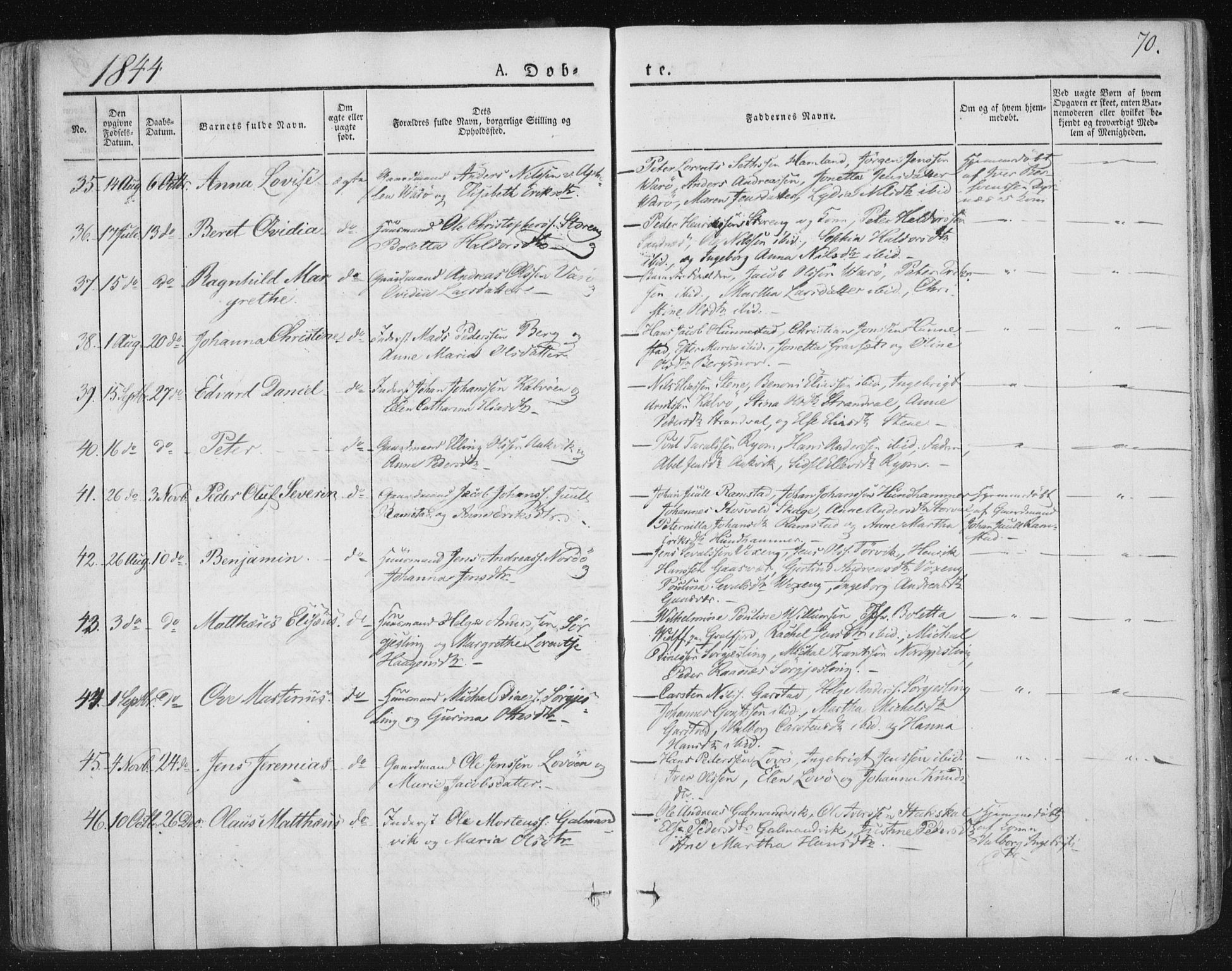 Ministerialprotokoller, klokkerbøker og fødselsregistre - Nord-Trøndelag, SAT/A-1458/784/L0669: Parish register (official) no. 784A04, 1829-1859, p. 70