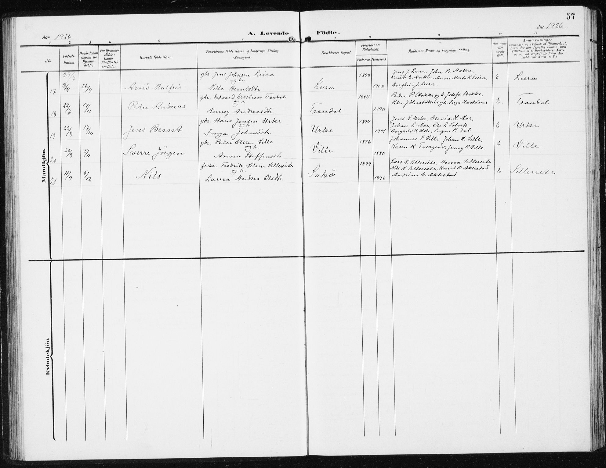 Ministerialprotokoller, klokkerbøker og fødselsregistre - Møre og Romsdal, SAT/A-1454/515/L0216: Parish register (copy) no. 515C03, 1906-1941, p. 57