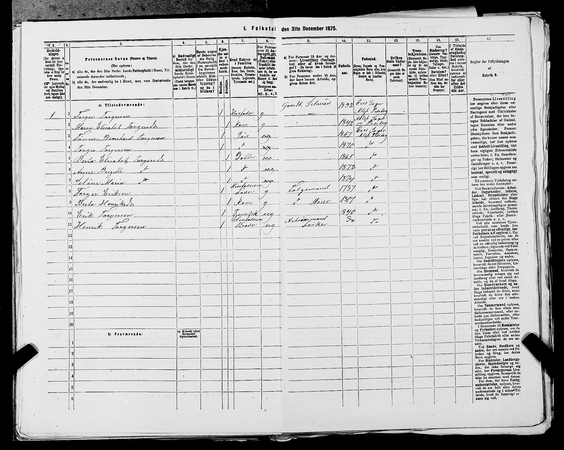 SAST, 1875 census for 1120P Klepp, 1875, p. 117