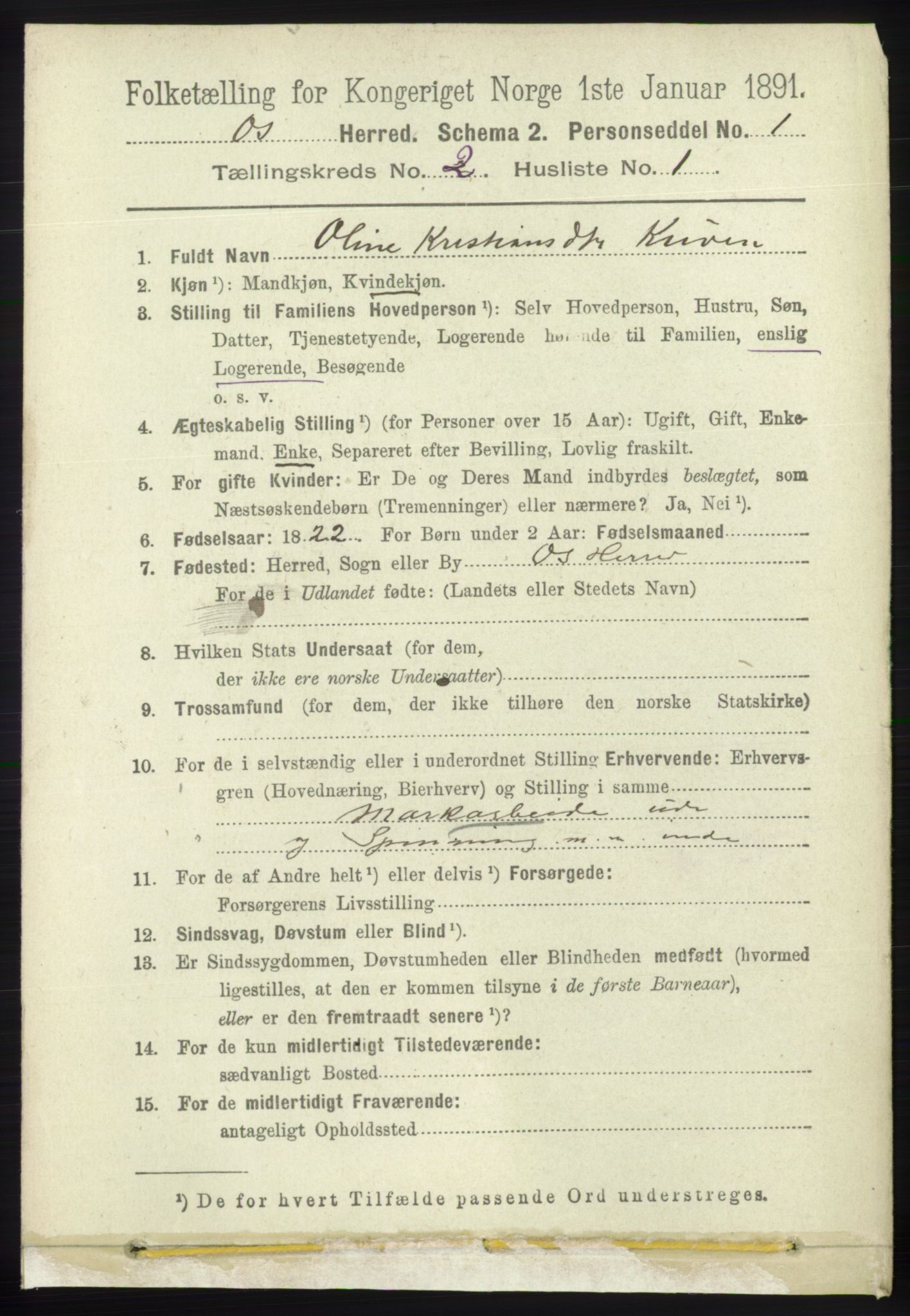 RA, 1891 census for 1243 Os, 1891, p. 432