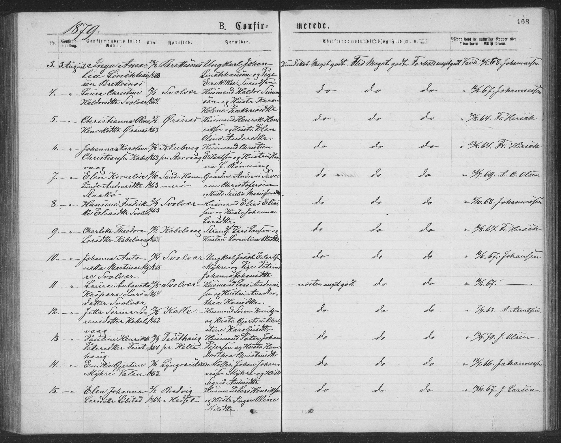 Ministerialprotokoller, klokkerbøker og fødselsregistre - Nordland, AV/SAT-A-1459/874/L1075: Parish register (copy) no. 874C04, 1876-1883, p. 168