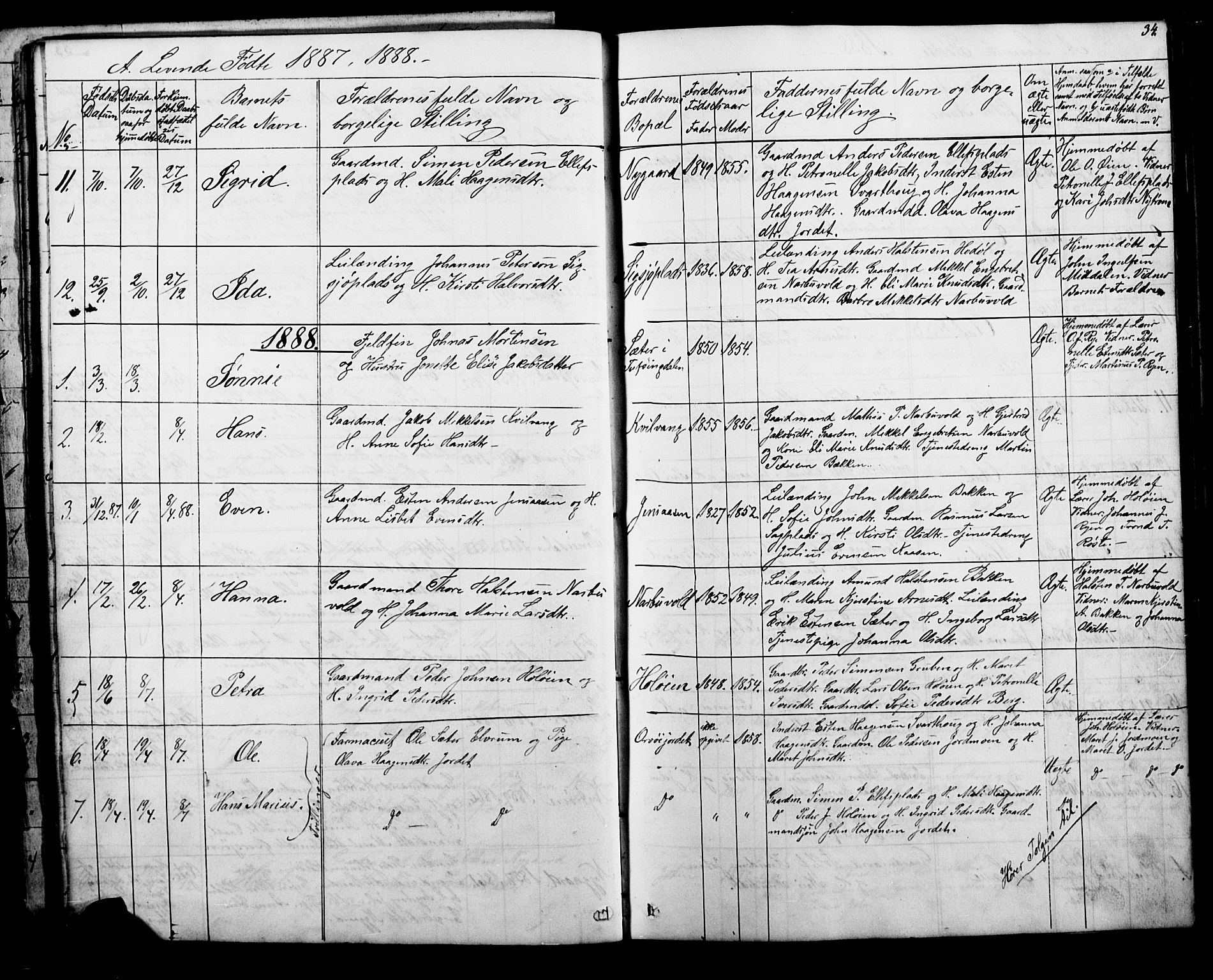 Tolga prestekontor, AV/SAH-PREST-062/L/L0006: Parish register (copy) no. 6, 1864-1894, p. 34