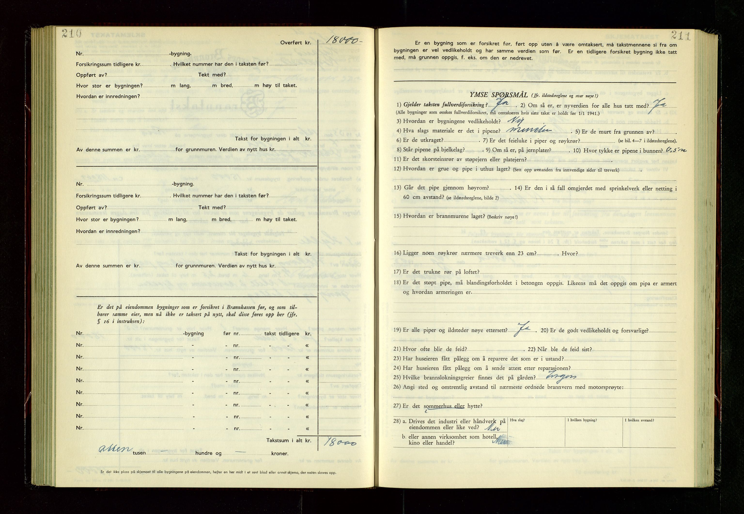 Håland lensmannskontor, AV/SAST-A-100100/Gob/L0014: "Branntakstprotokoll" - skjematakst, 1951-1955, p. 210-211