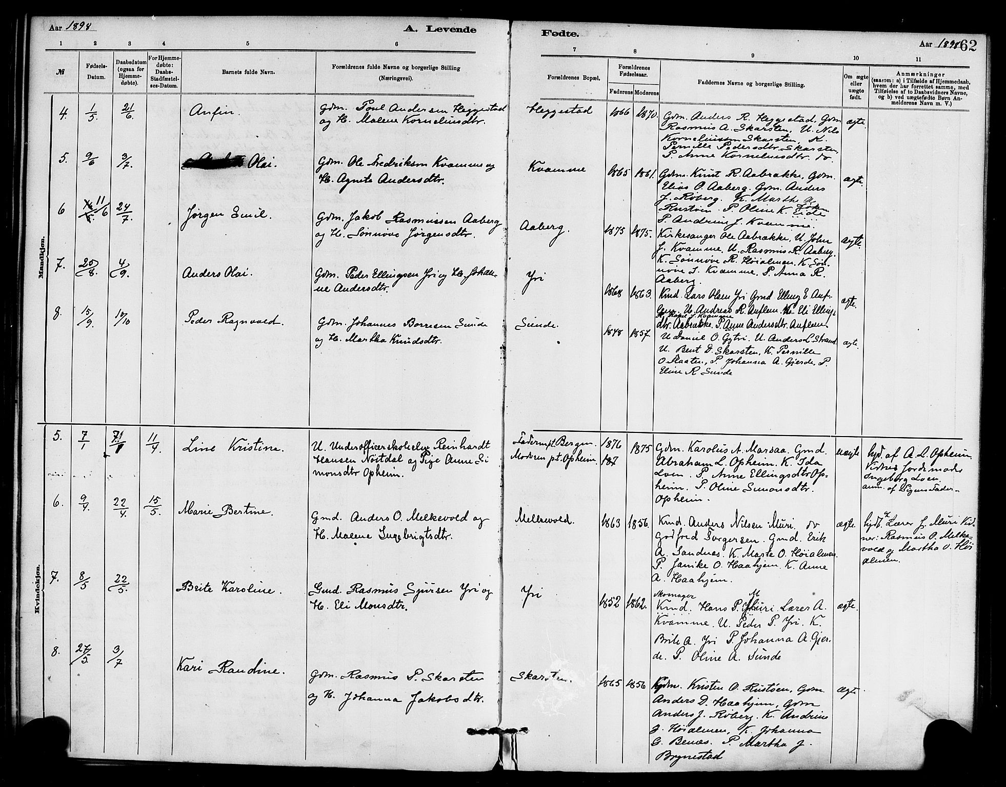 Innvik sokneprestembete, AV/SAB-A-80501: Parish register (official) no. C 1, 1879-1900, p. 62