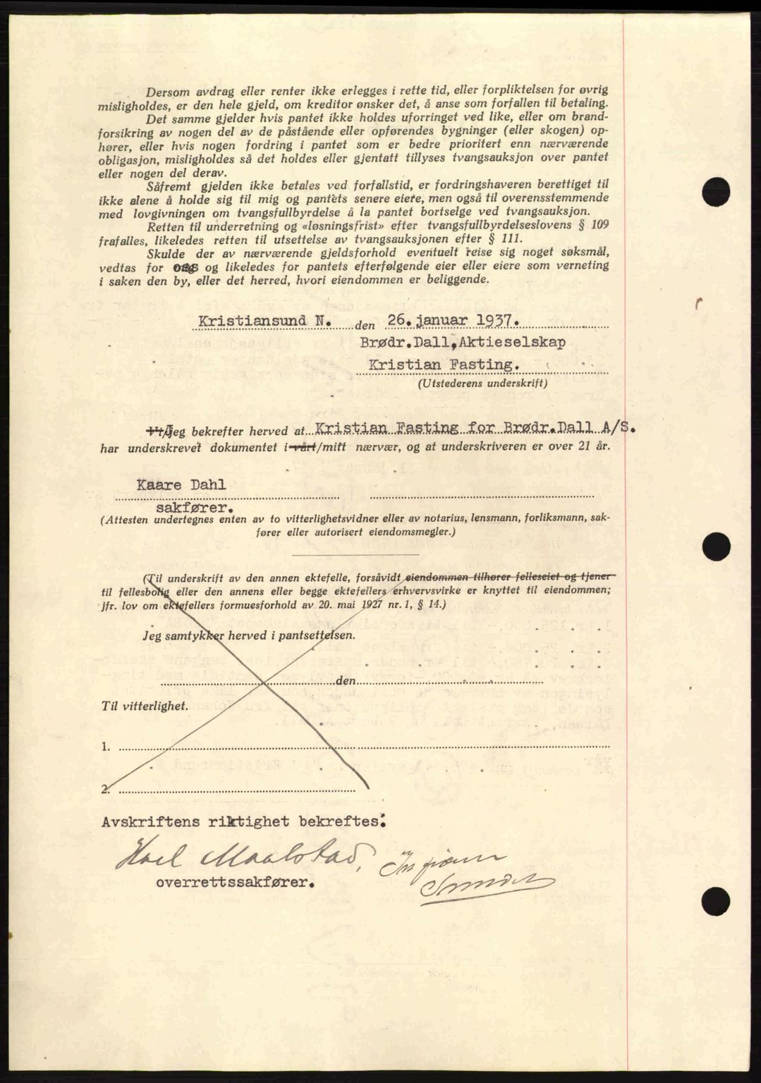 Kristiansund byfogd, AV/SAT-A-4587/A/27: Mortgage book no. 29, 1936-1937, Diary no: : 64/1937