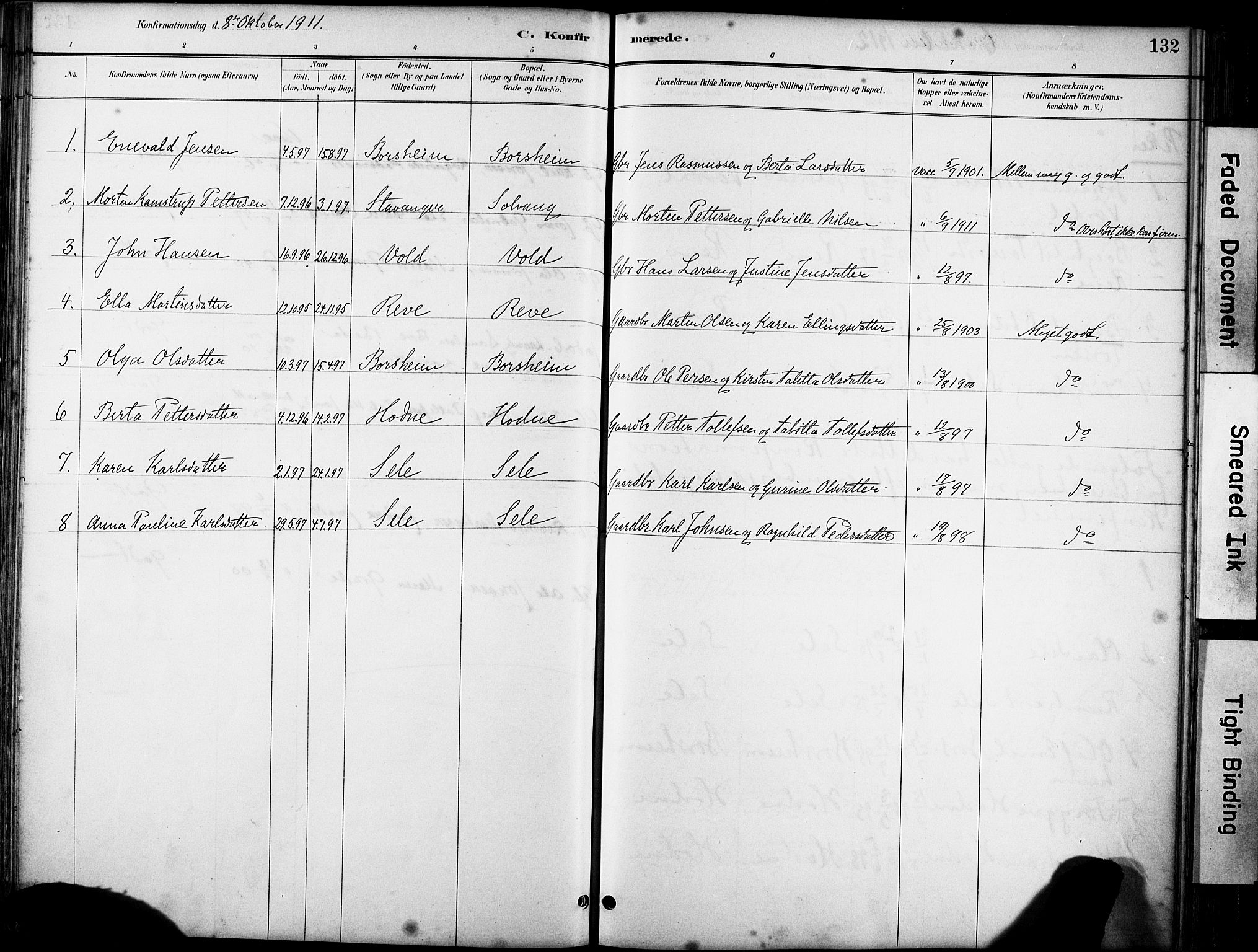 Klepp sokneprestkontor, SAST/A-101803/001/3/30BA/L0008: Parish register (official) no. A 9, 1886-1919, p. 132