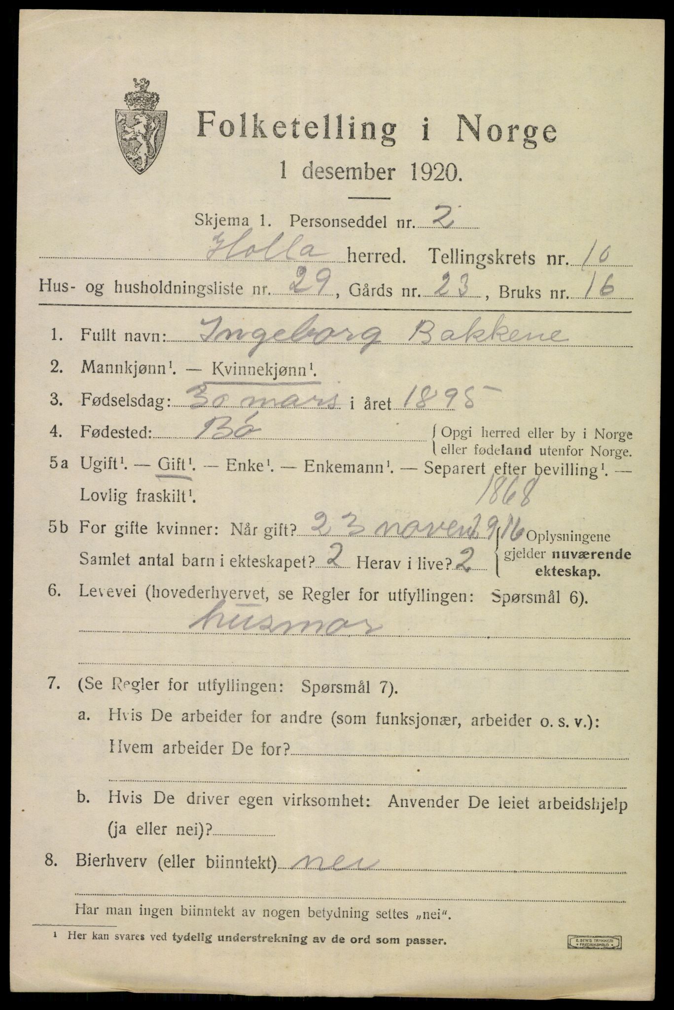 SAKO, 1920 census for Holla, 1920, p. 6397