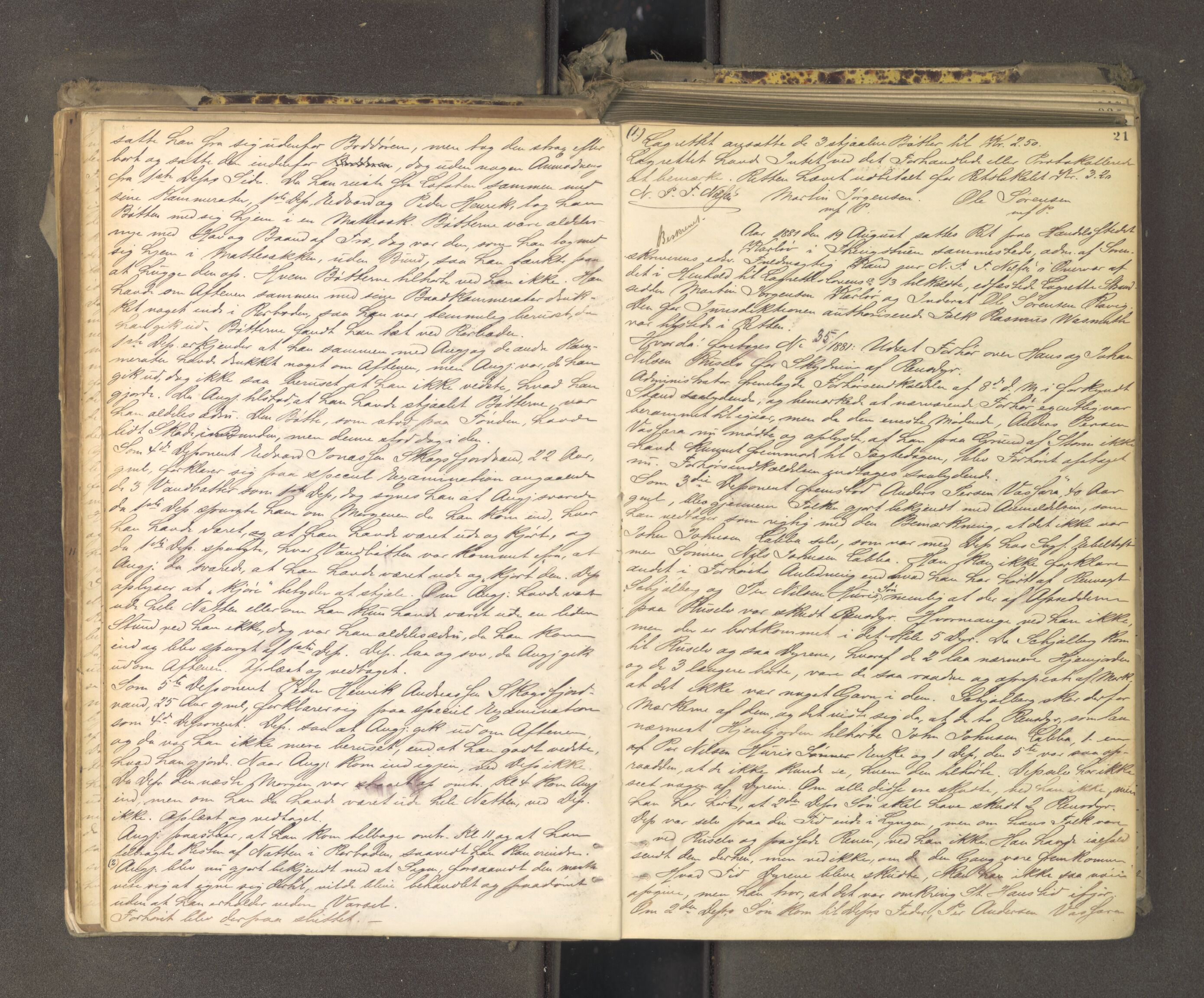 Tromsø sorenskriveri 1855-, AV/SATØ-S-0050/F/Fe/L0133: Ekstrarettsprotokoll med register, 1881-1888, p. 20b-21a