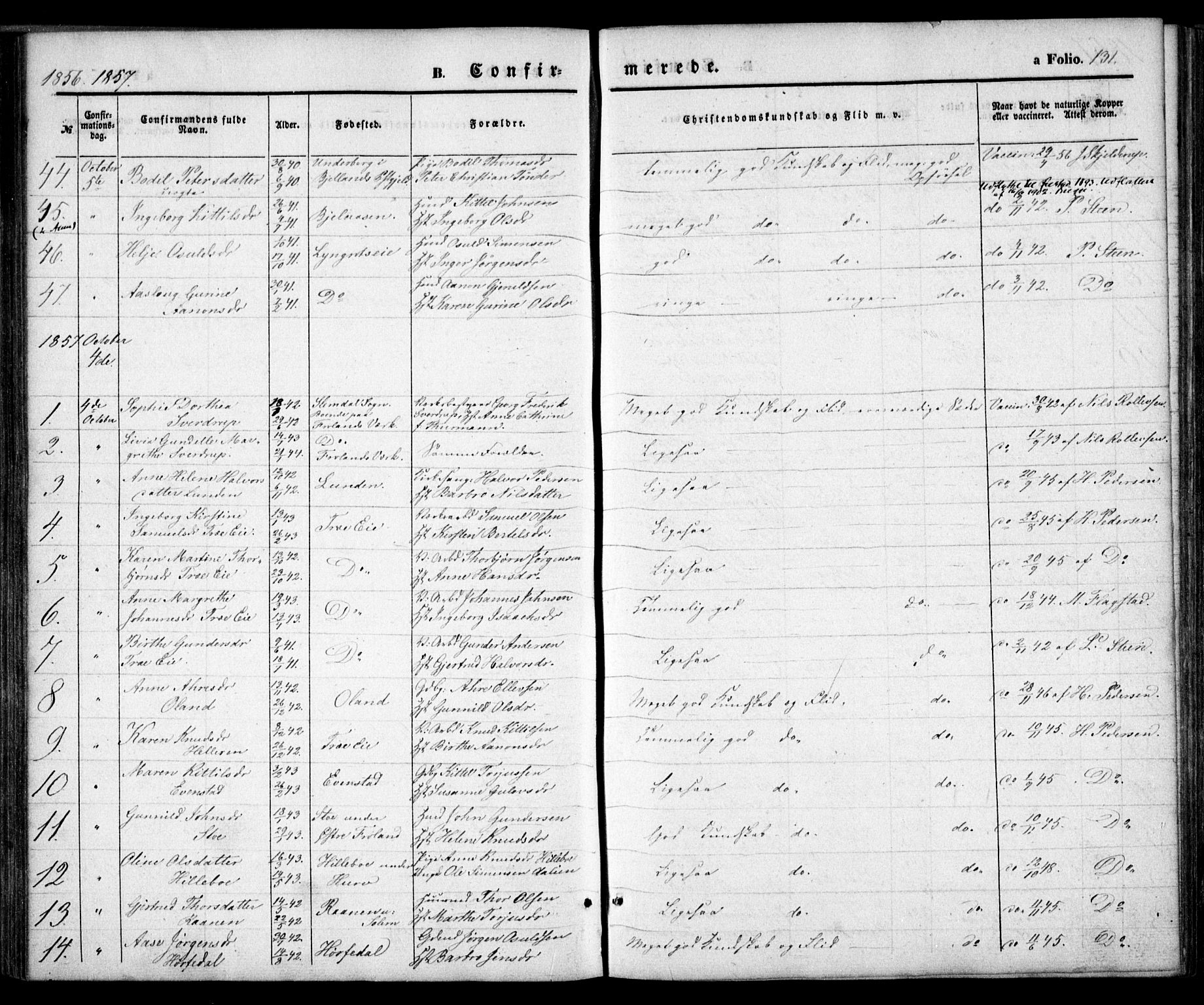 Froland sokneprestkontor, AV/SAK-1111-0013/F/Fa/L0002: Parish register (official) no. A 2, 1845-1863, p. 131