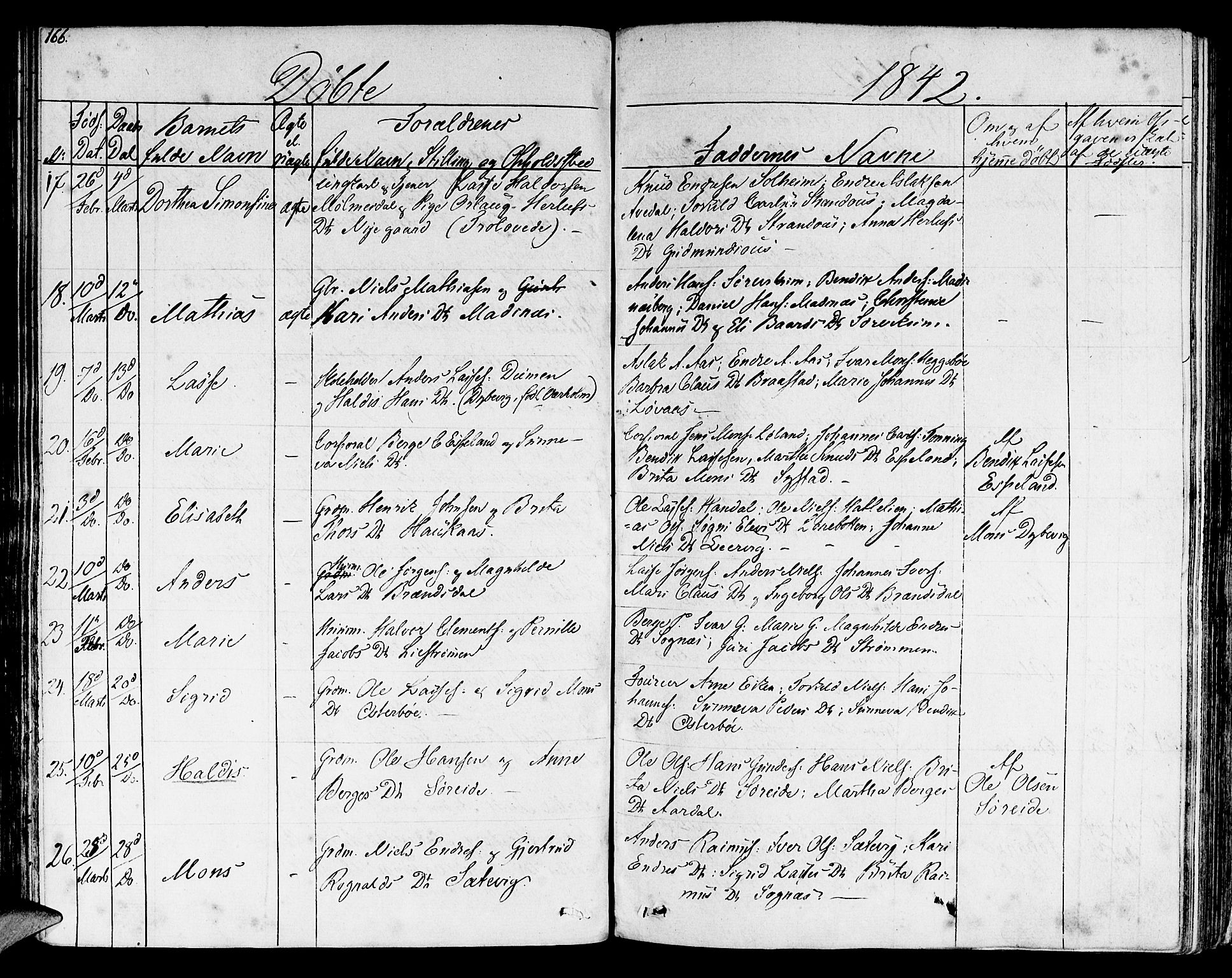 Lavik sokneprestembete, AV/SAB-A-80901: Parish register (official) no. A 2I, 1821-1842, p. 166