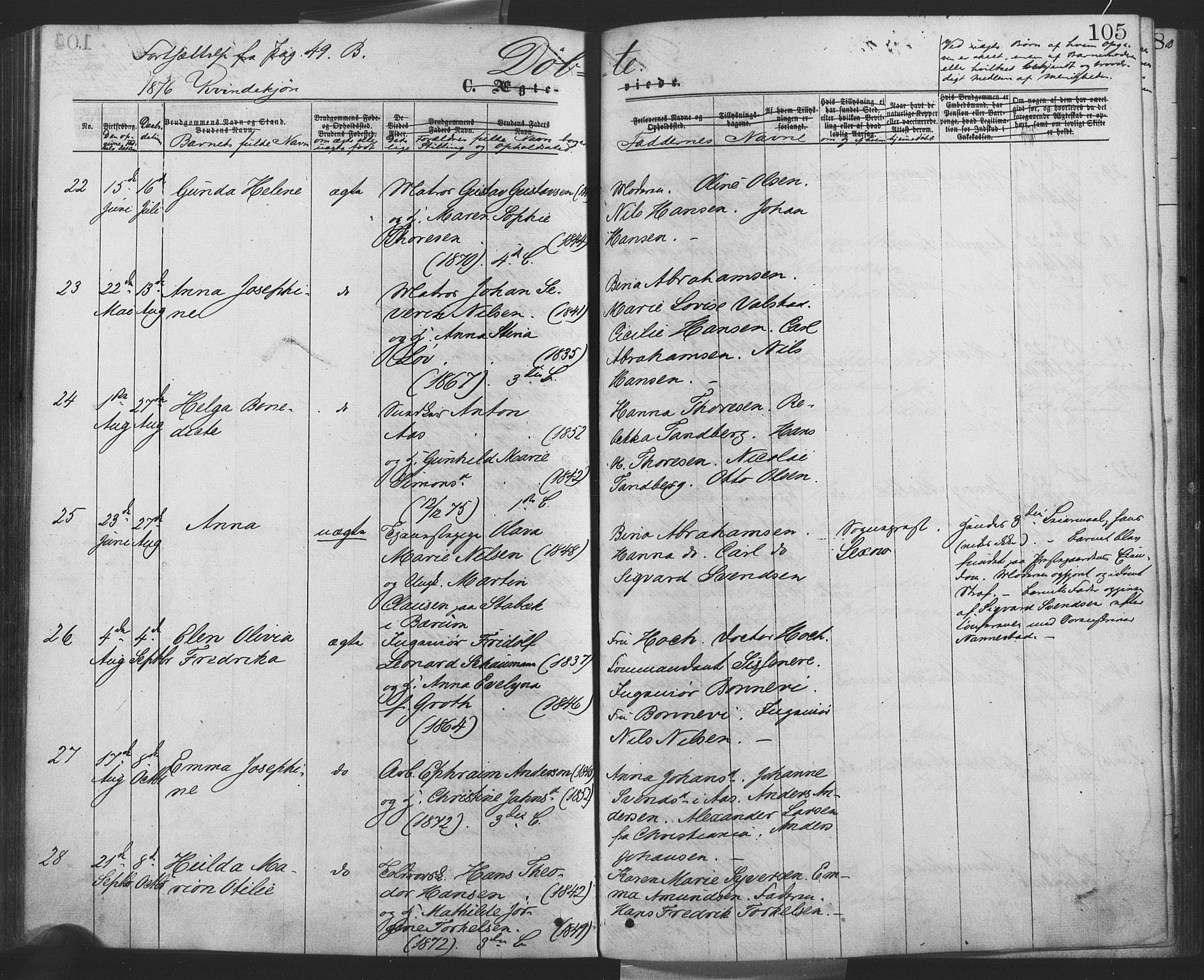 Drøbak prestekontor Kirkebøker, AV/SAO-A-10142a/F/Fa/L0003: Parish register (official) no. I 3, 1871-1877, p. 105