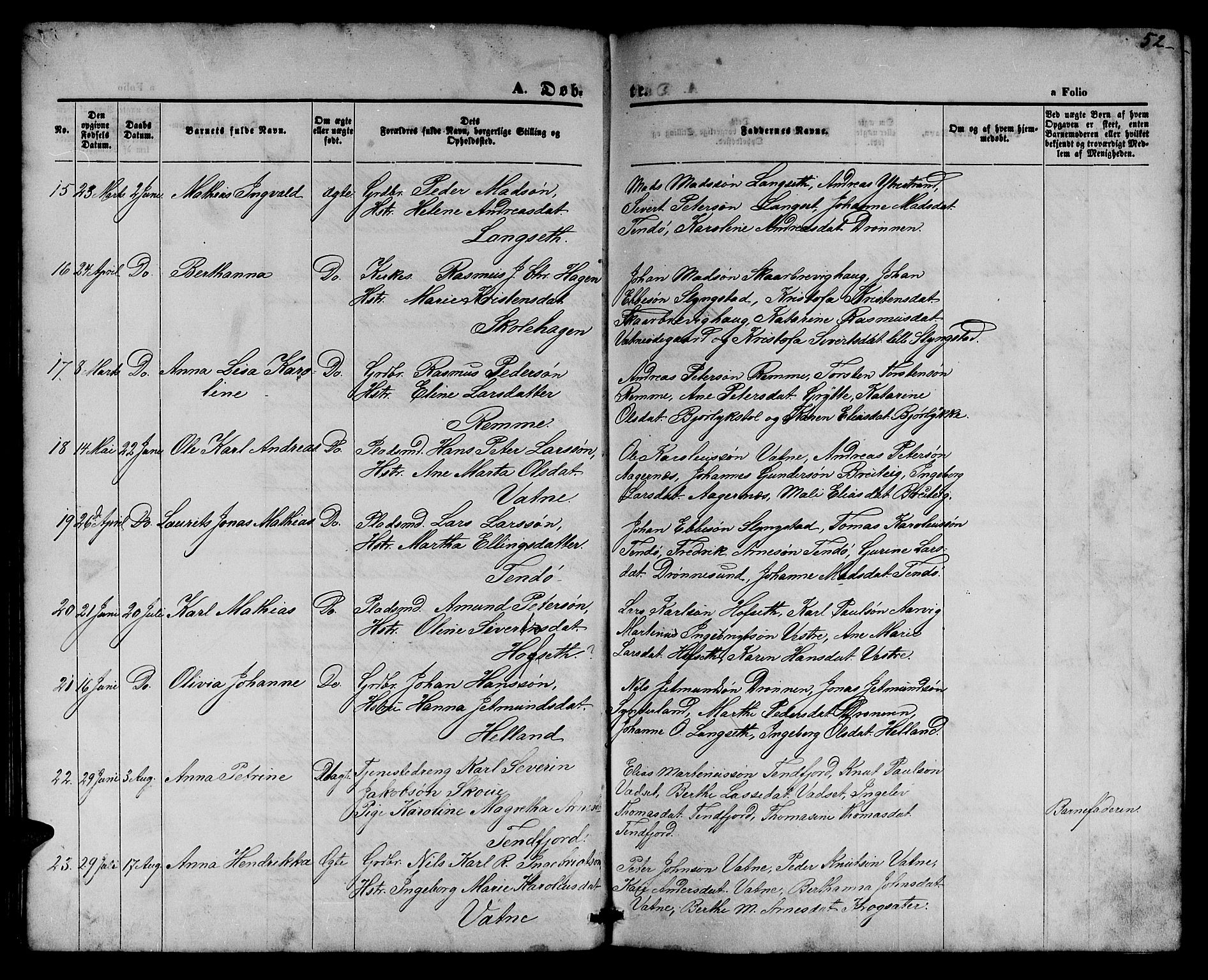 Ministerialprotokoller, klokkerbøker og fødselsregistre - Møre og Romsdal, AV/SAT-A-1454/525/L0375: Parish register (copy) no. 525C01, 1865-1879, p. 52