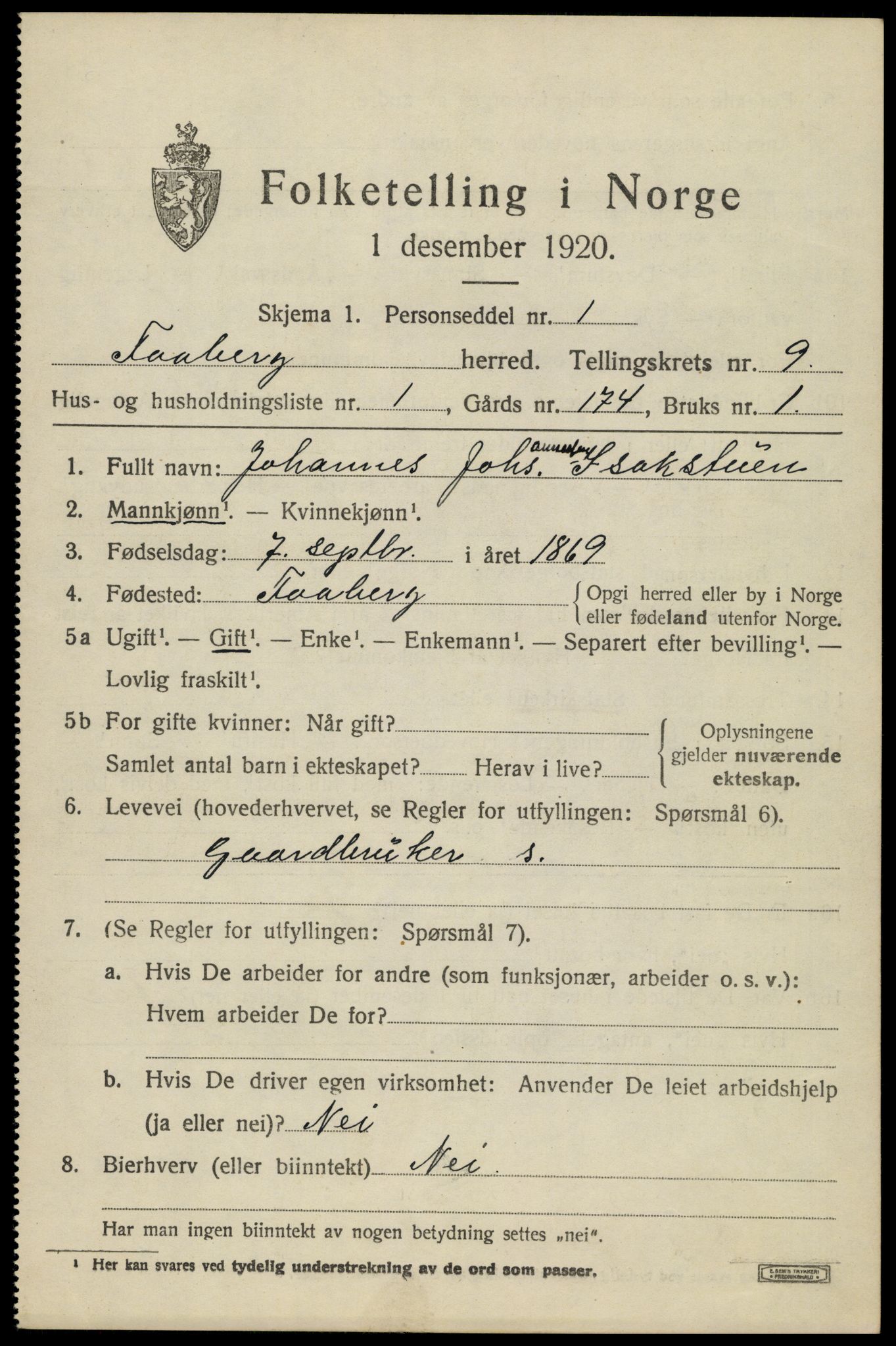 SAH, 1920 census for Fåberg, 1920, p. 10040