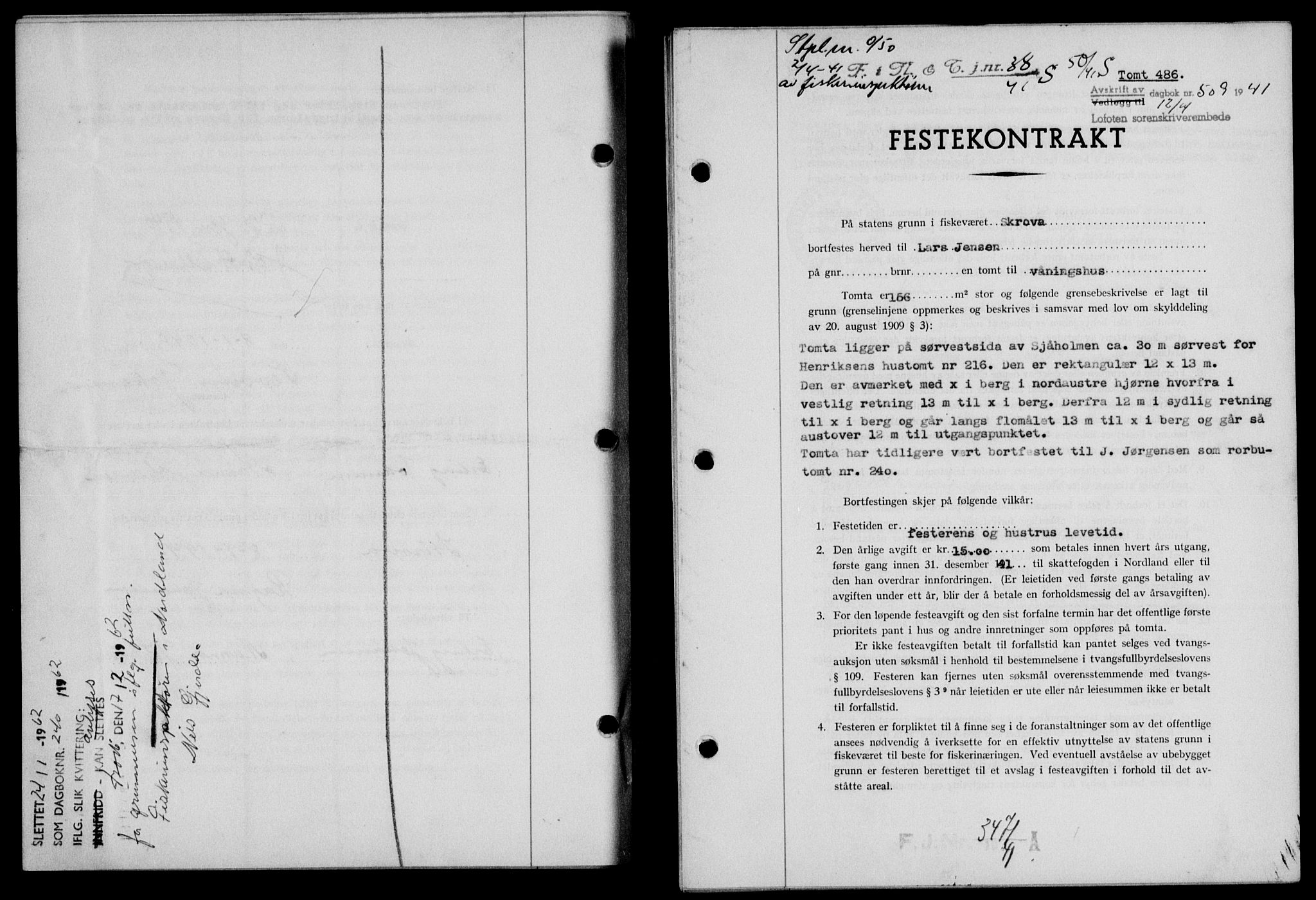 Lofoten sorenskriveri, SAT/A-0017/1/2/2C/L0008a: Mortgage book no. 8a, 1940-1941, Diary no: : 509/1941