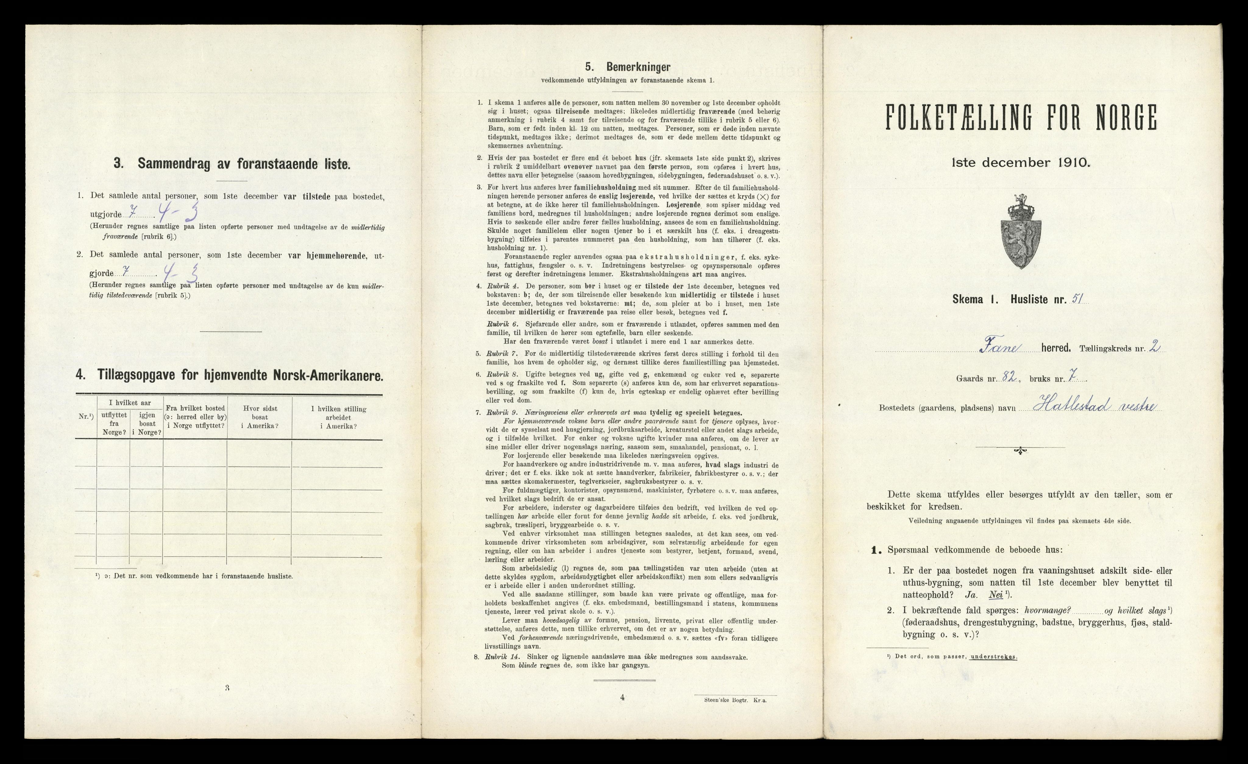 RA, 1910 census for Fana, 1910, p. 227