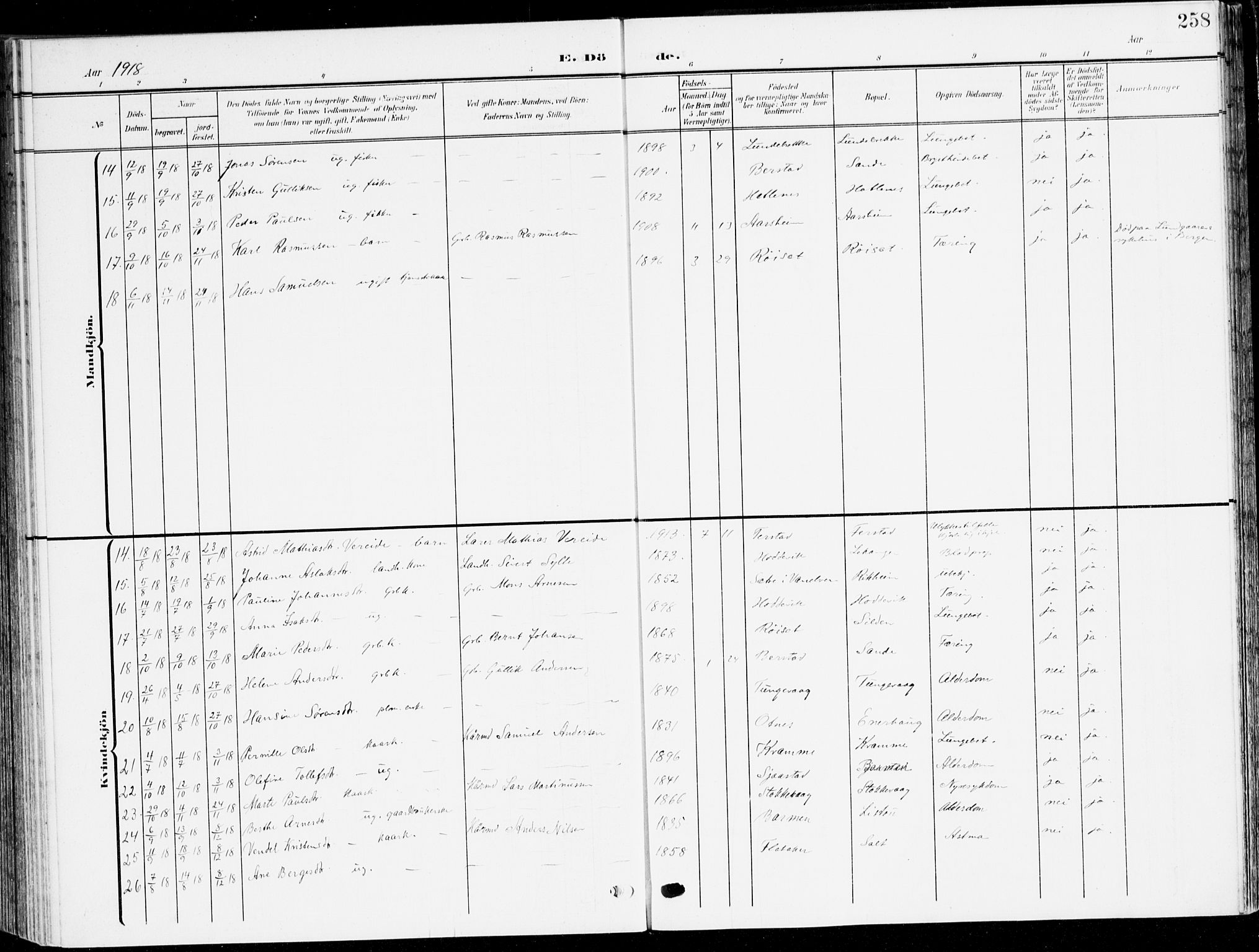 Selje sokneprestembete, AV/SAB-A-99938/H/Ha/Haa/Haab: Parish register (official) no. B 3, 1908-1923, p. 258